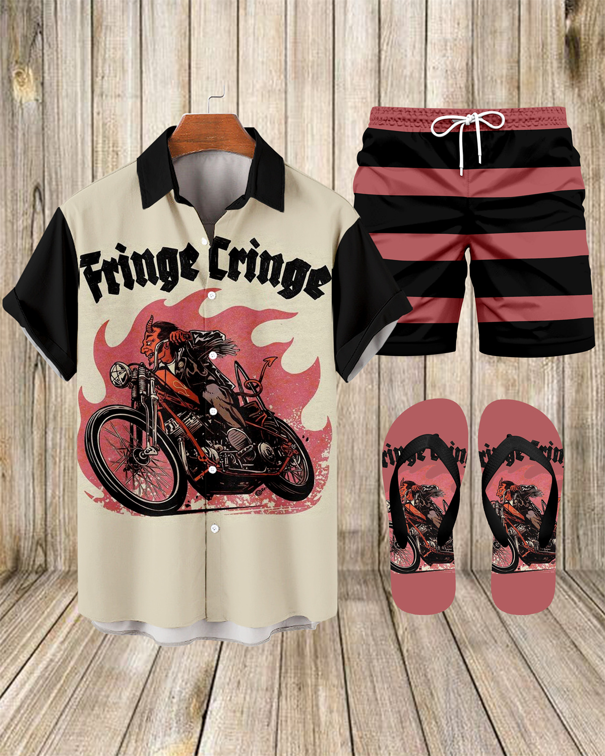Ensemble trois pièces Suitmens pour homme, chemise imprimée moto modifiée, réf. 069