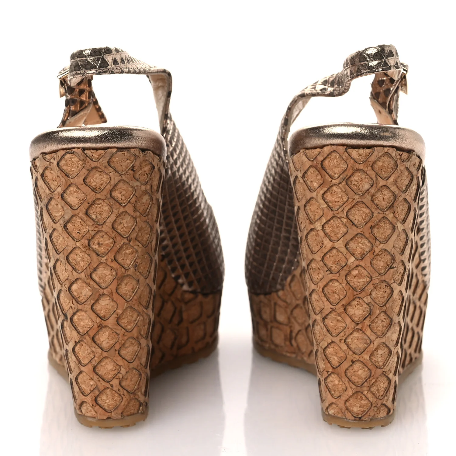 Metallic Embossed Calfskin Pacific 120mm Peep-Toe Cork Wedge Sandal 36 Gold