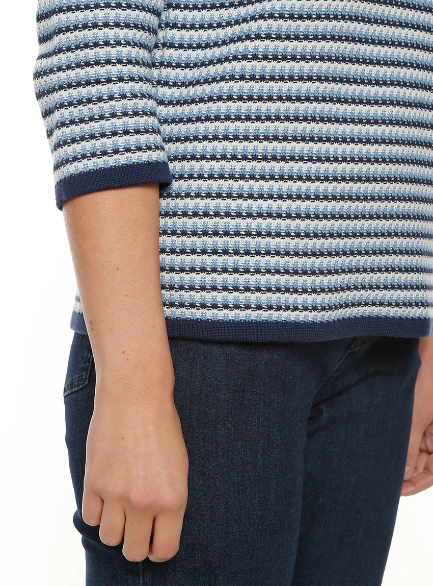 Pull femme tricolore rayé bleu