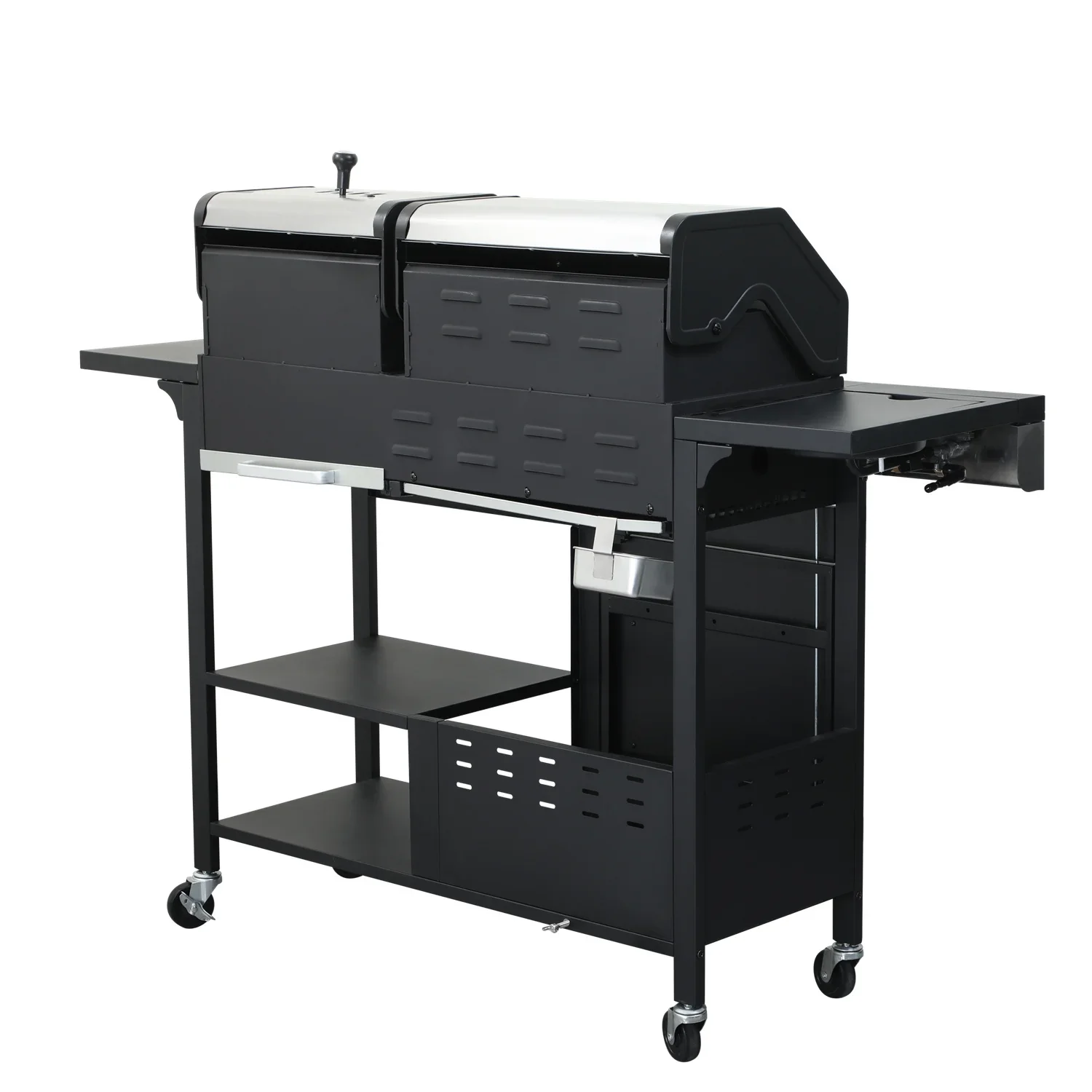 HighSound 3 Burner BBQ Propane Gas Grill, Stainless Steel 25650 BTU Patio Garden Barbecue Grill with Wire Enamel Cooking Grids & Foldable Shelves, Black