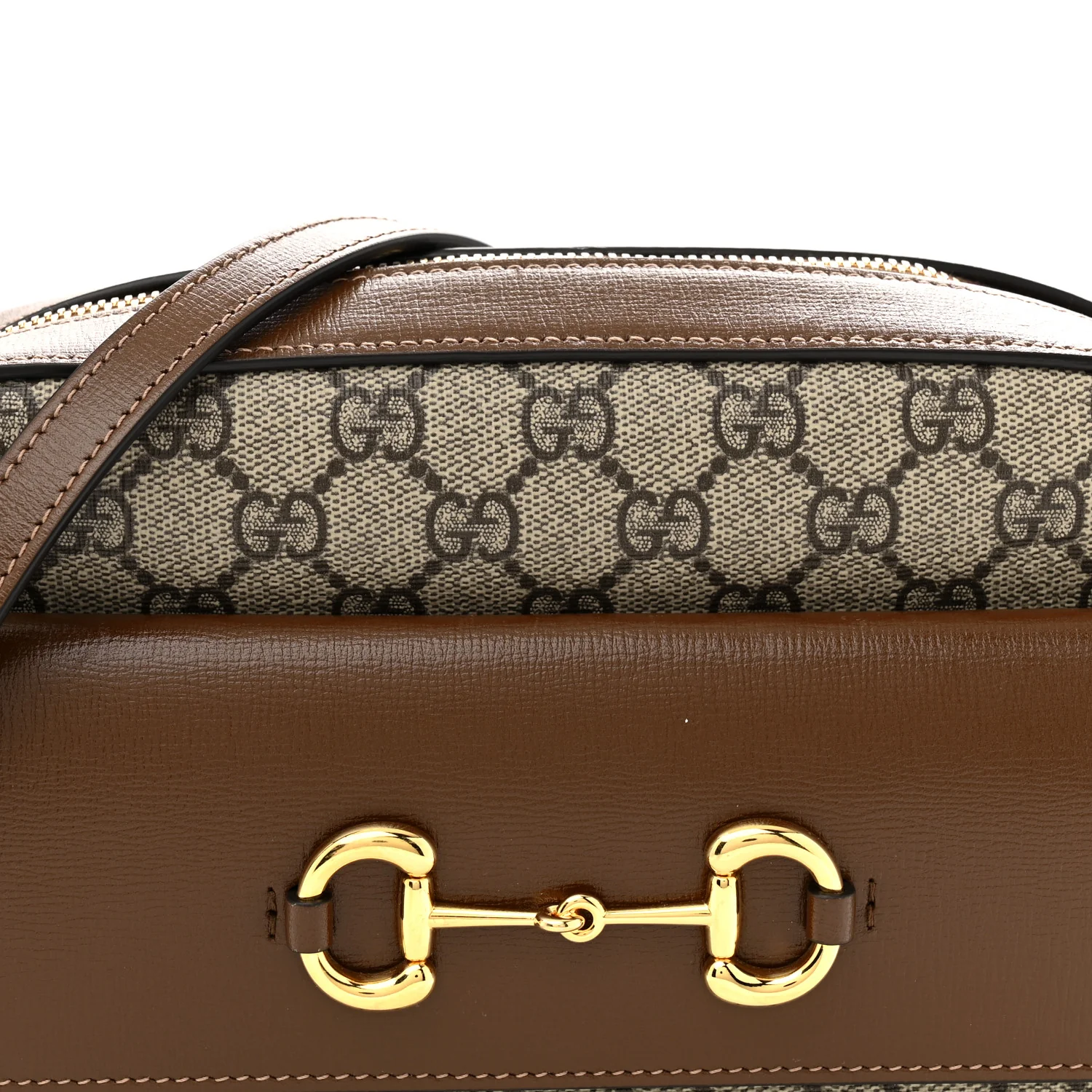 GG Supreme Monogram Small Horsebit 1955 Shoulder Bag Beige Brown Sugar