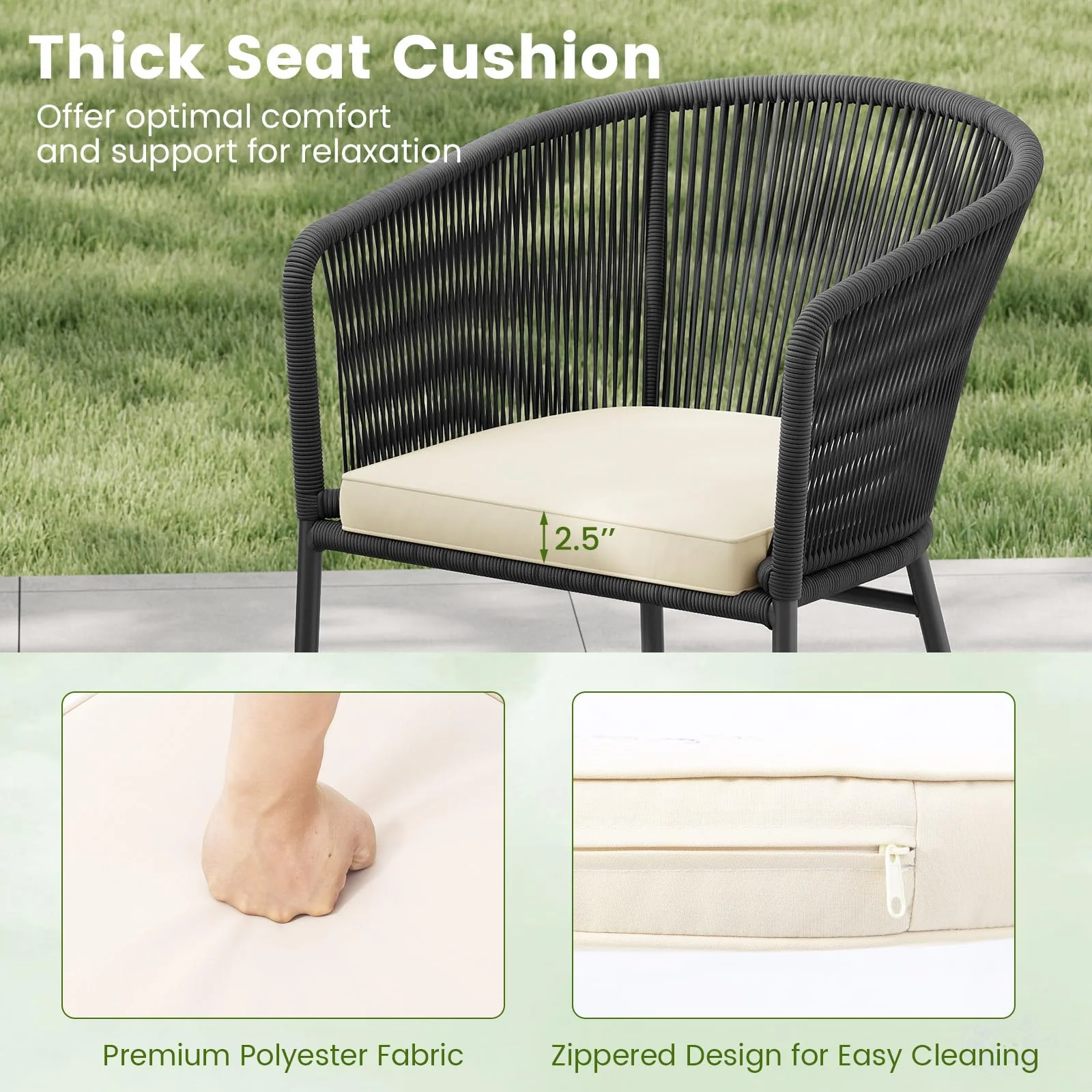 Tangkula Patio Chairs Set of 4 Upholstered Accent Chairs w/Curved Backrest