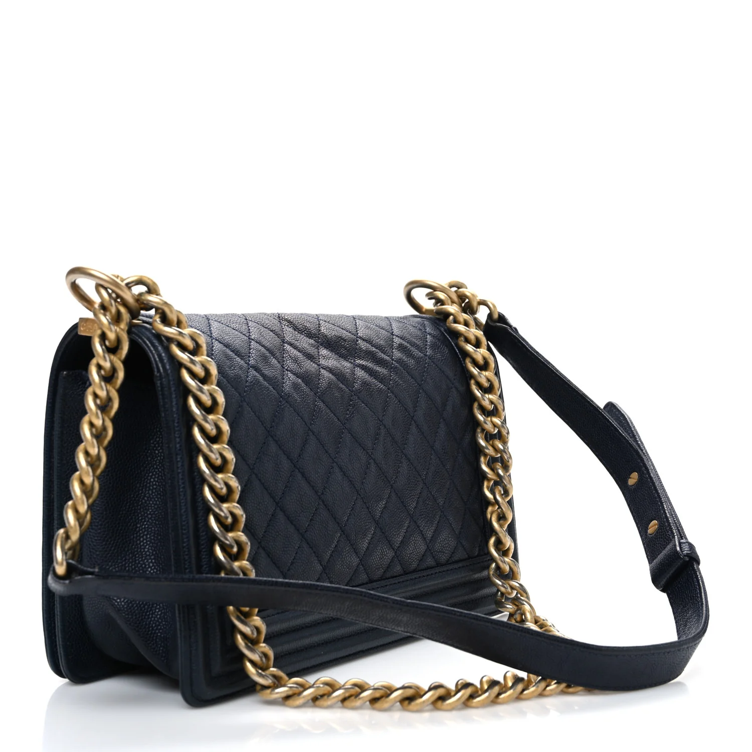 Metallic Caviar Quilted Medium Boy Flap Navy