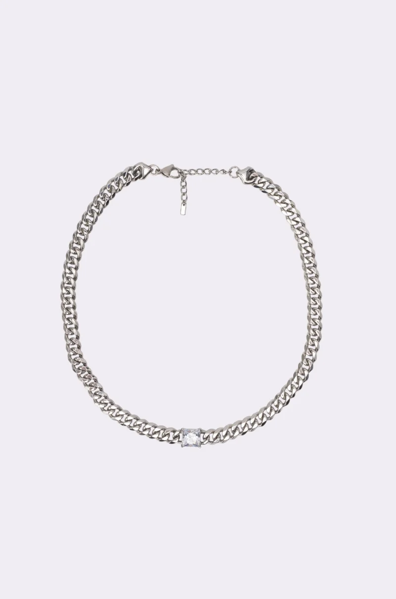 STAINLESS STEEL SQUARE CZ NECKLACE IN SILVER - Akira Store