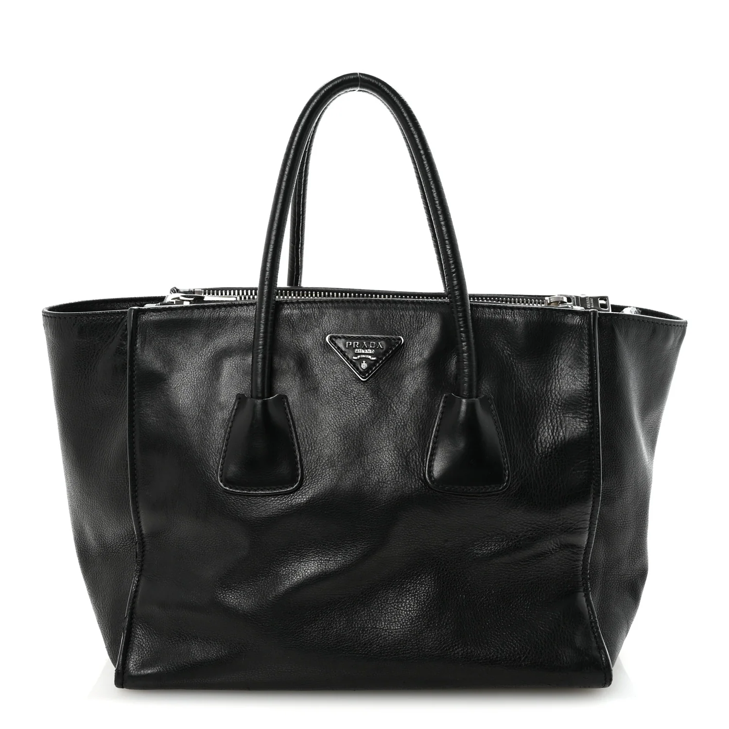 Glace Calf Twin Pocket Tote Black