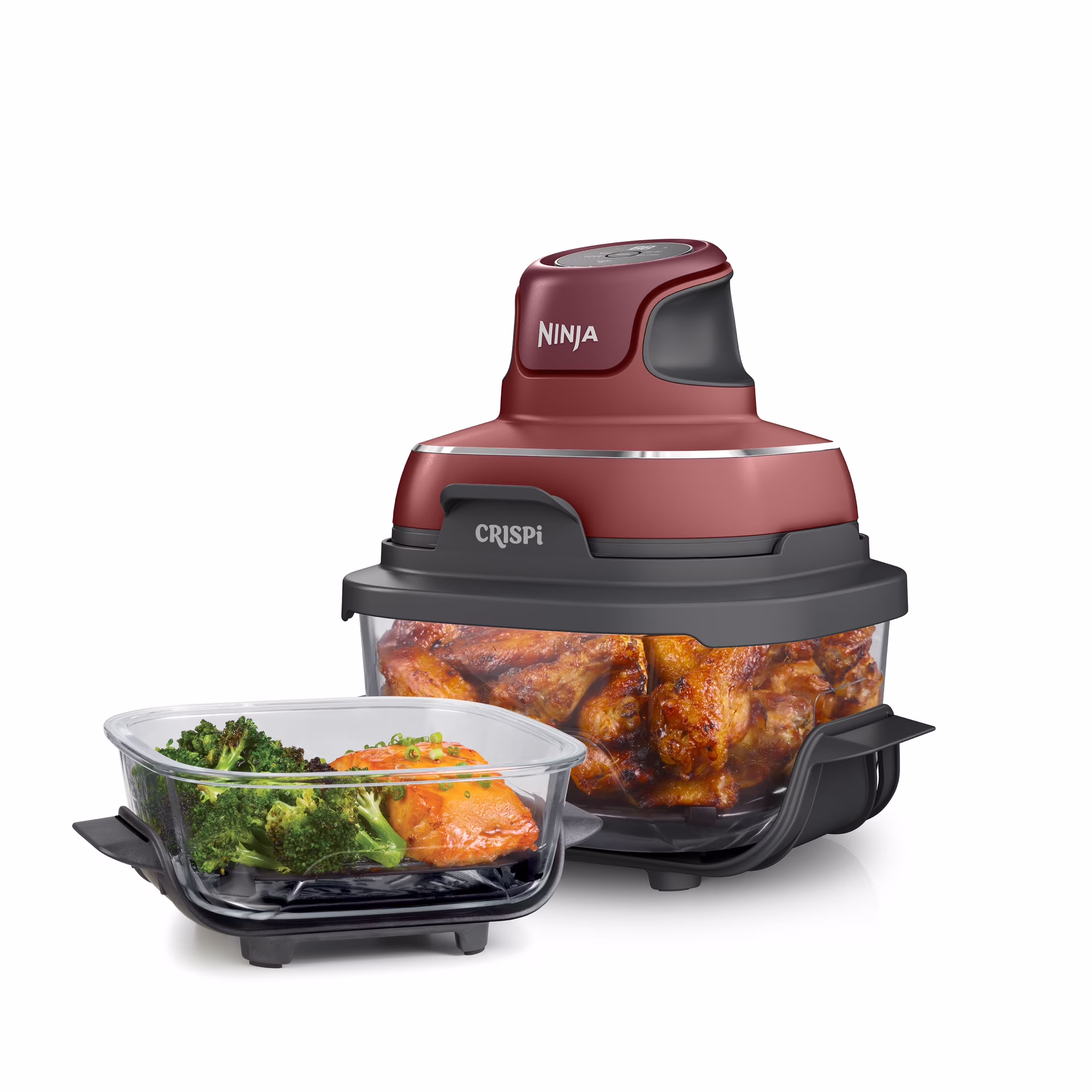 Crispi 3-in-1 Portable Glass Air Fryer Cooking System, 1500W, 4-Qt 5-Cup TempWare Glass Containers with Storage Lids, Microwave, Freezer Dishwasher Safe, White, FN100WH(White) - Image 3