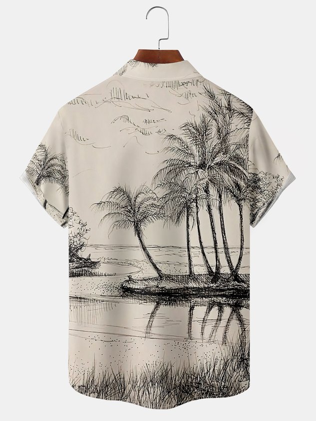 Chemise hawaïenne à manches courtes avec poche poitrine et motif cocotier