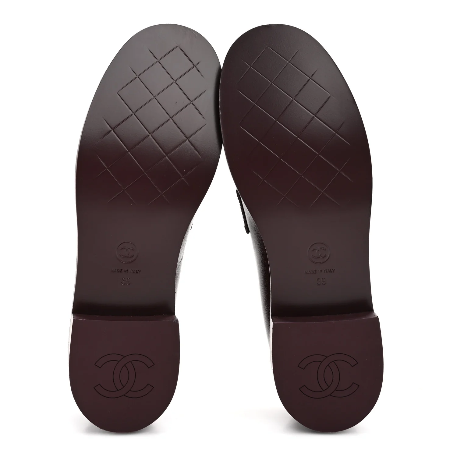Shiny Calfskin CC Mocassin Loafers 39 Burgundy
