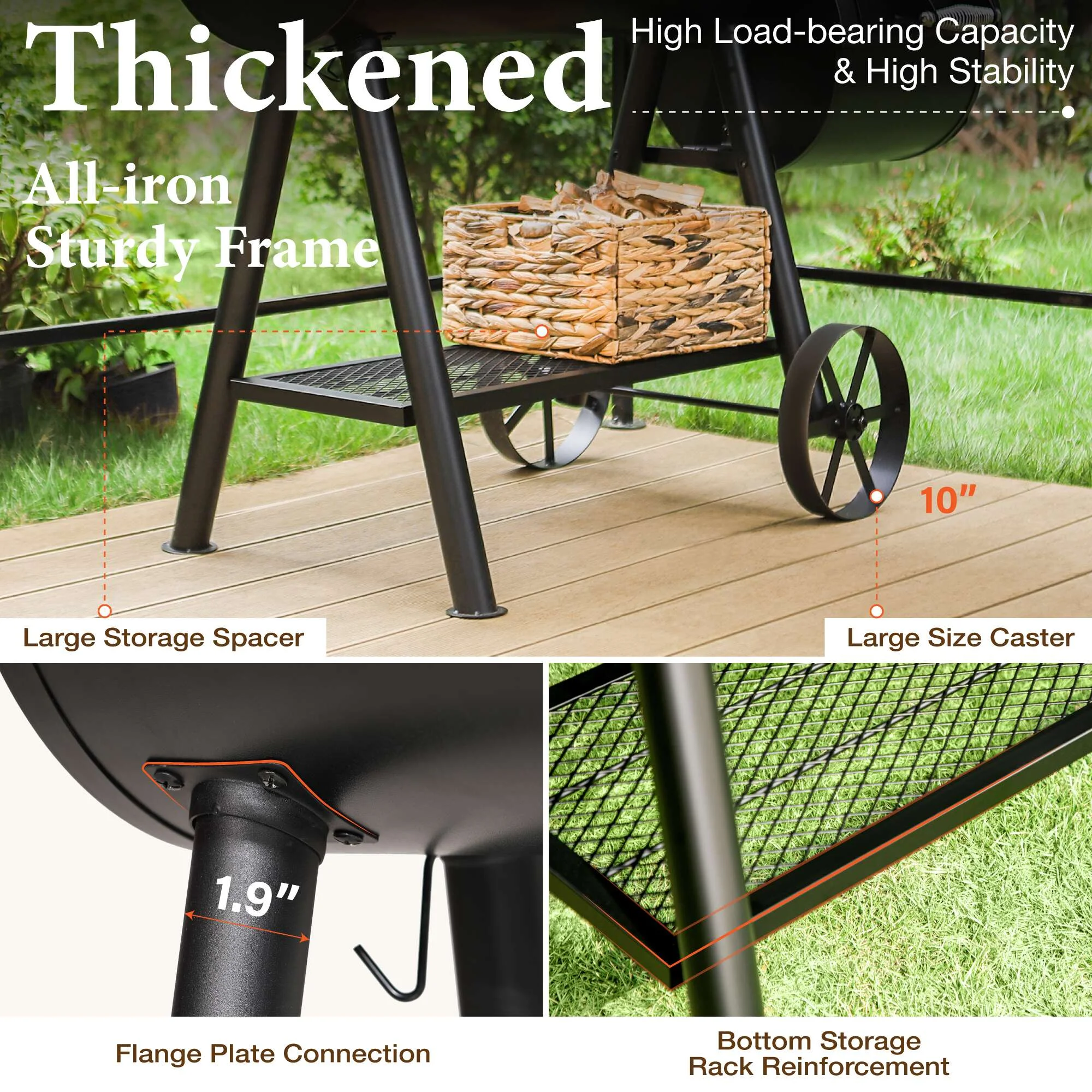 Charcoal Grill with Offset Smoker 941 sq.in. Extra Large BBQ Grill Black(35 in) - Image 5