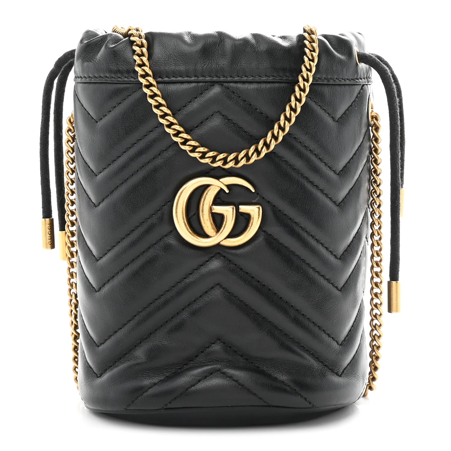 Calfskin Matelasse Mini GG Marmont 2.0 Bucket Bag Black