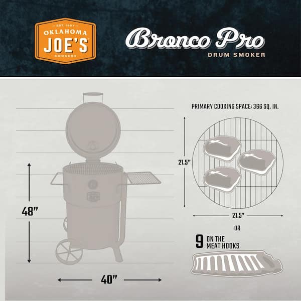Bronco Pro Charcoal Drum Smoker and Grill in Orange with 366 sq in Cooking Space Image 4