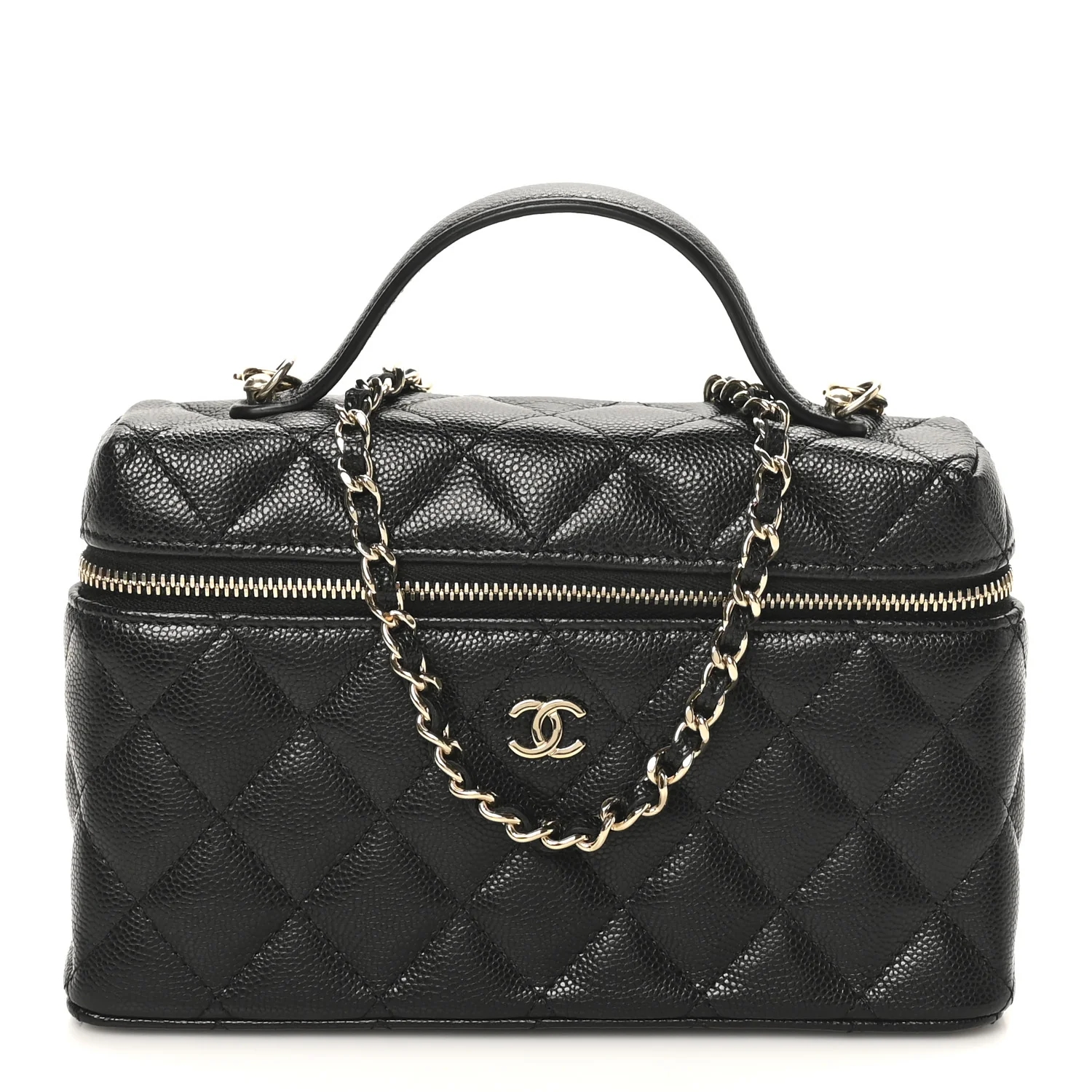 Caviar Quilted Top Handle Slim Vanity With Chain Black