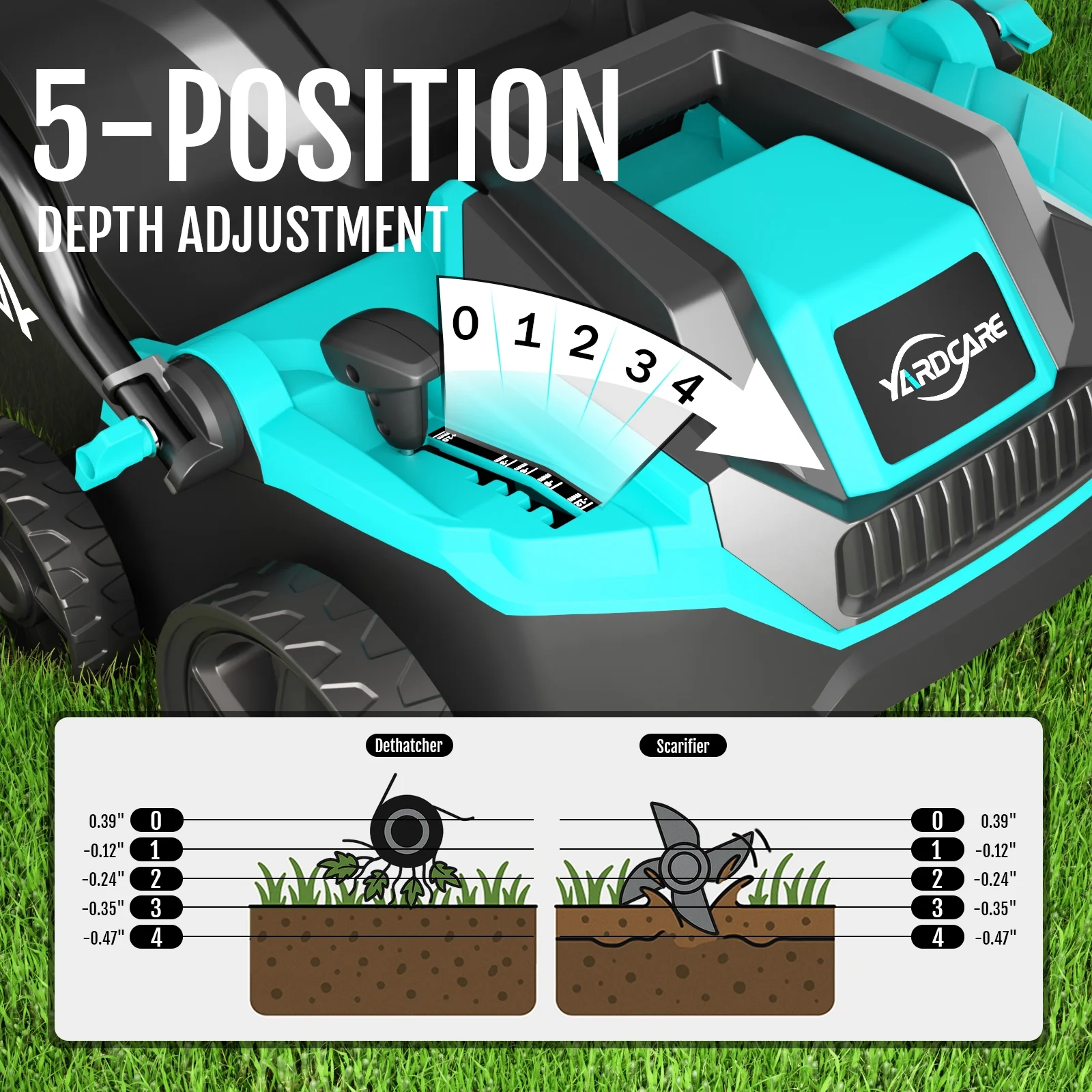 2-in-1 Scarifier and Dethatcher �C Deep Soil Revitalization with High-Torque Motor, Adjustable Depth Control, Dual Safety Switch Removable 10.5-Gallon Thatch Bag - Image 9
