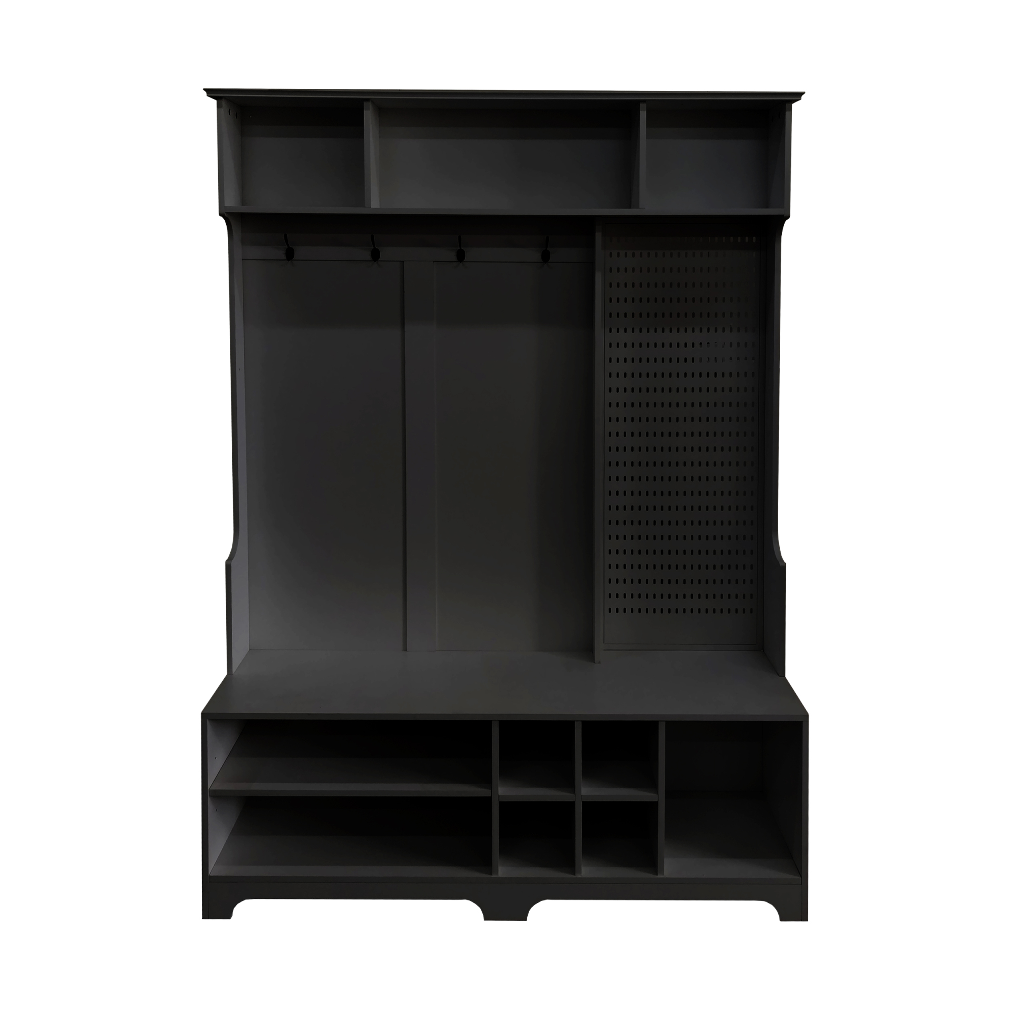 Heyizhuo Hall Tree with Shoe Bench, Coat Rack ,Shoe Storage ,Storage Shelves and Pegboard Black(Black)