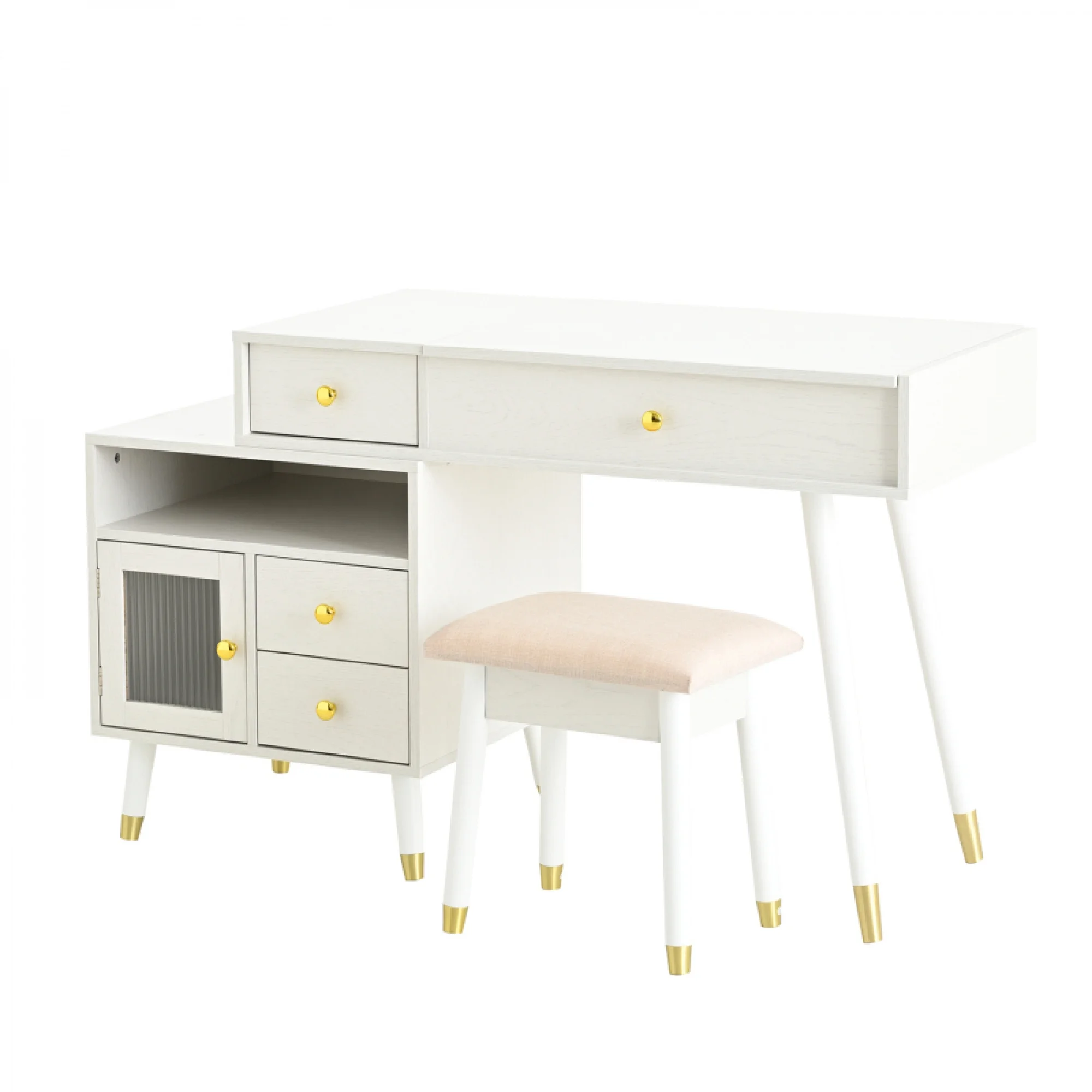 3-in-1 Vanity Desk with Lighted Flip-Top Mirror Adjustable Cabinet, Makeup Dressing Table with Stool, Dresser with Drawers for Bedroom, White(White) - Image 10