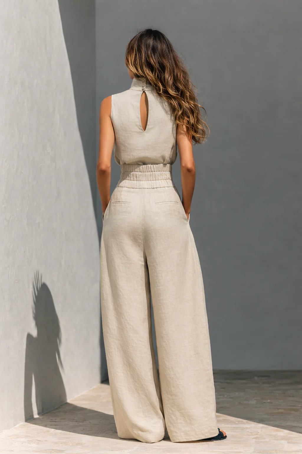 Marie - Ensemble débardeur et pantalon large en coton et lin minimaliste pour femme