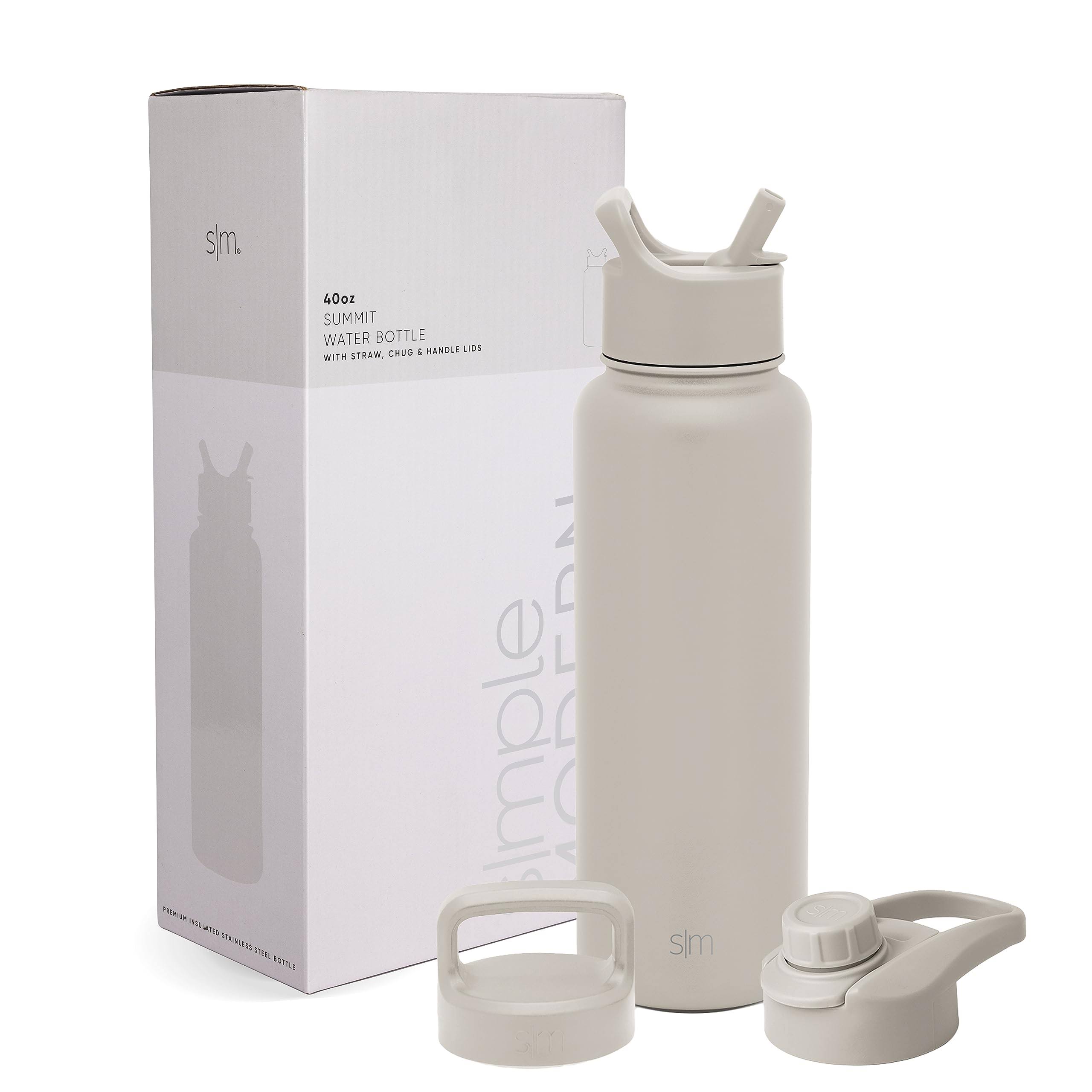 Simple Modern Water Bottle with Straw, Handle, and Chug Lid Vacuum Insulated Stainless Steel Bottles | Leak Proof | Summit | 40oz, Almond Birch