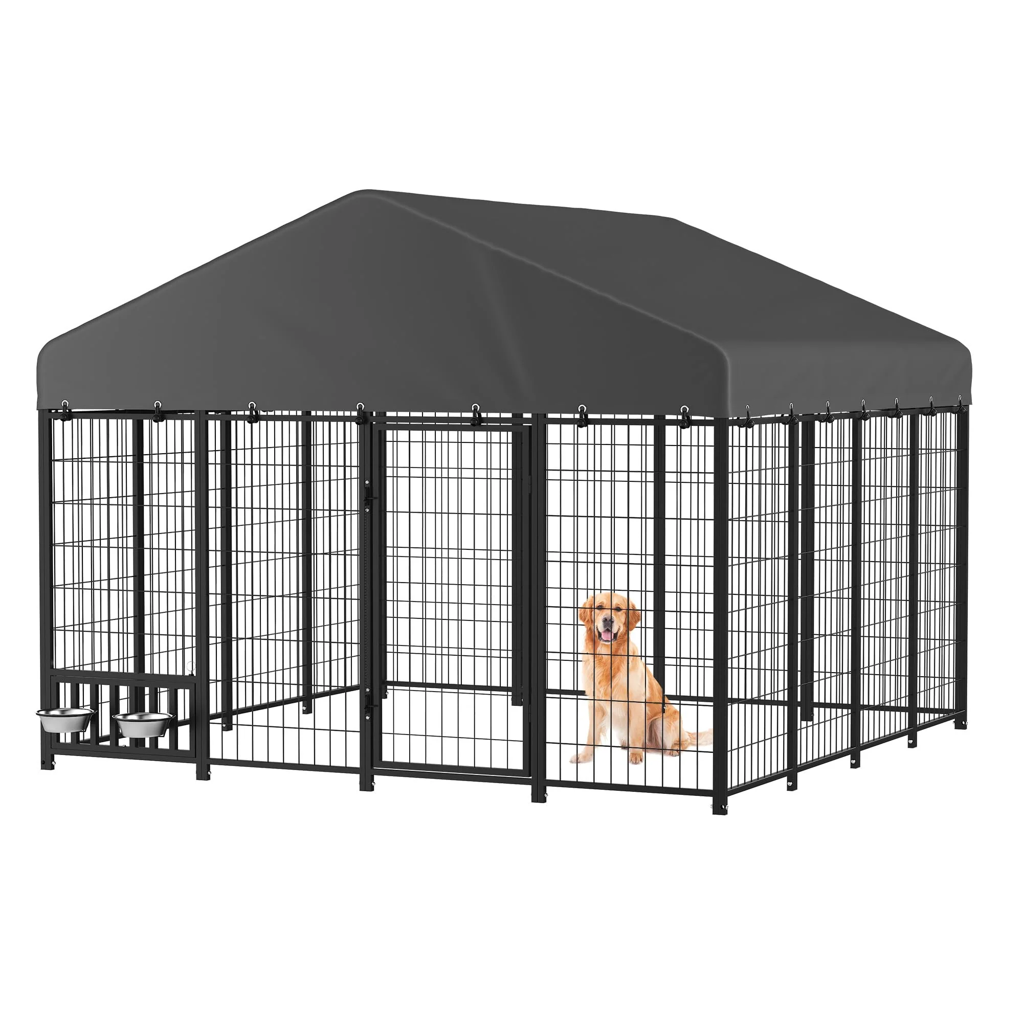 AECOJOY Heavy Duty Outdoor Dog Kennel, 8x8 Steel Chain Link Fence with Roof