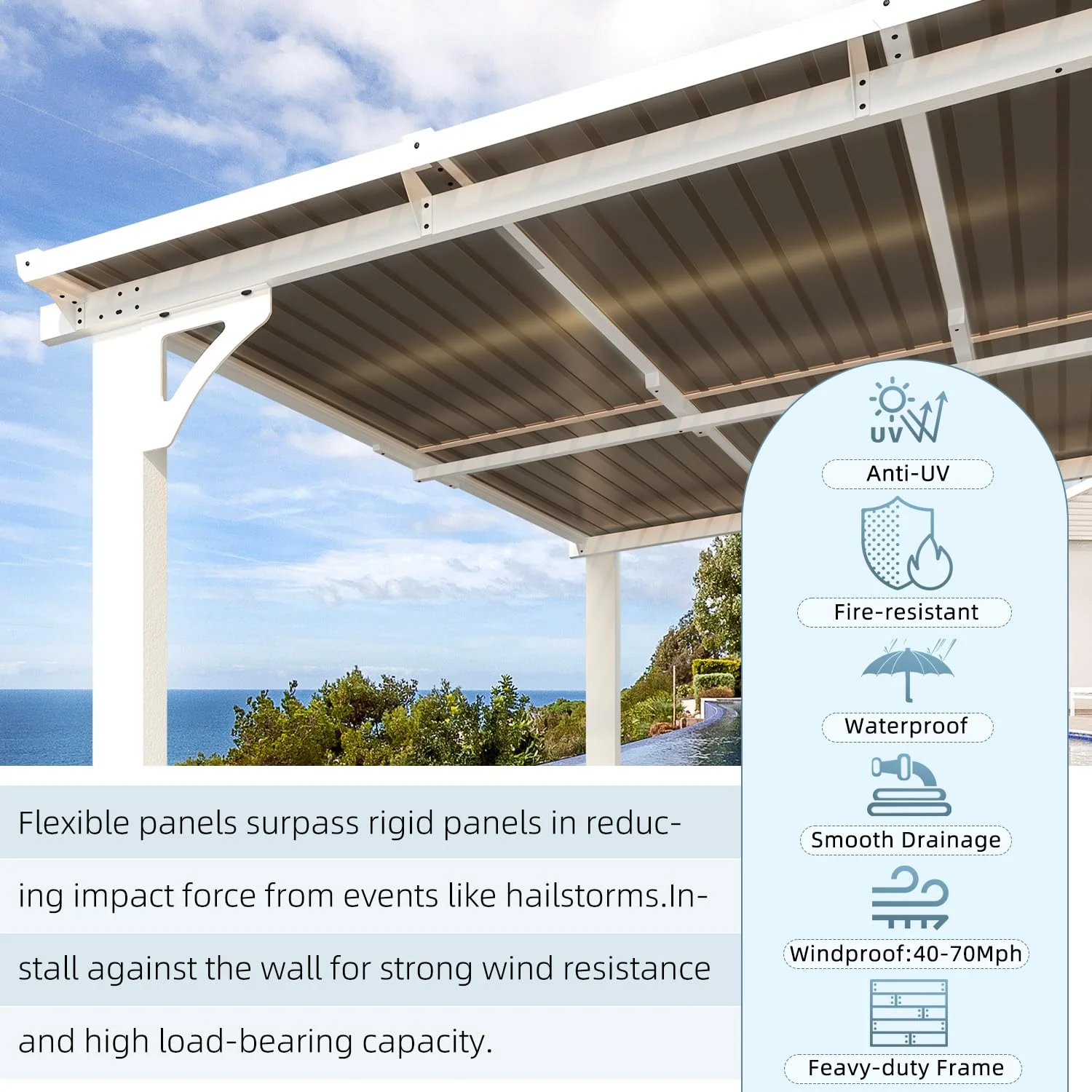 AECOJOY 14'x12' Wall Mounted Gazebos Pergola, White
