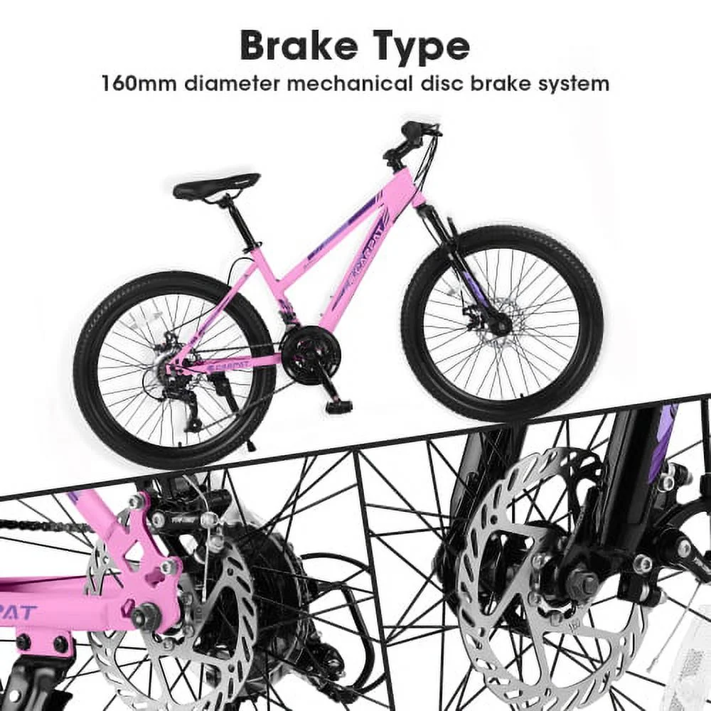 26" Mountain Bike for Women, 21 Speeds Mountain Bicycles with Dual Disc Brakes and 100mm Front Suspension, Pink(Gift)(Pink) - Image 6