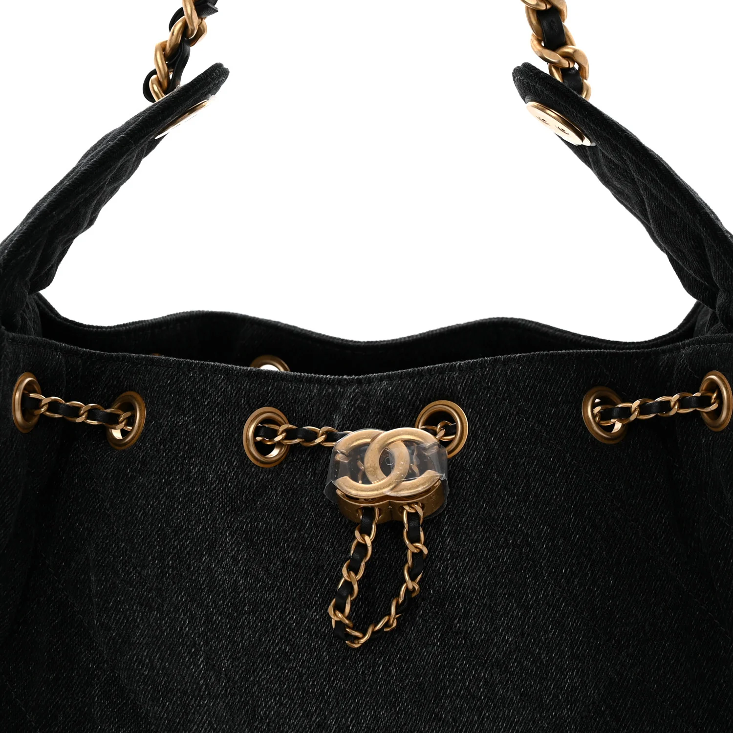 Washed Denim Quilted Small Chanel 25 Handbag Black