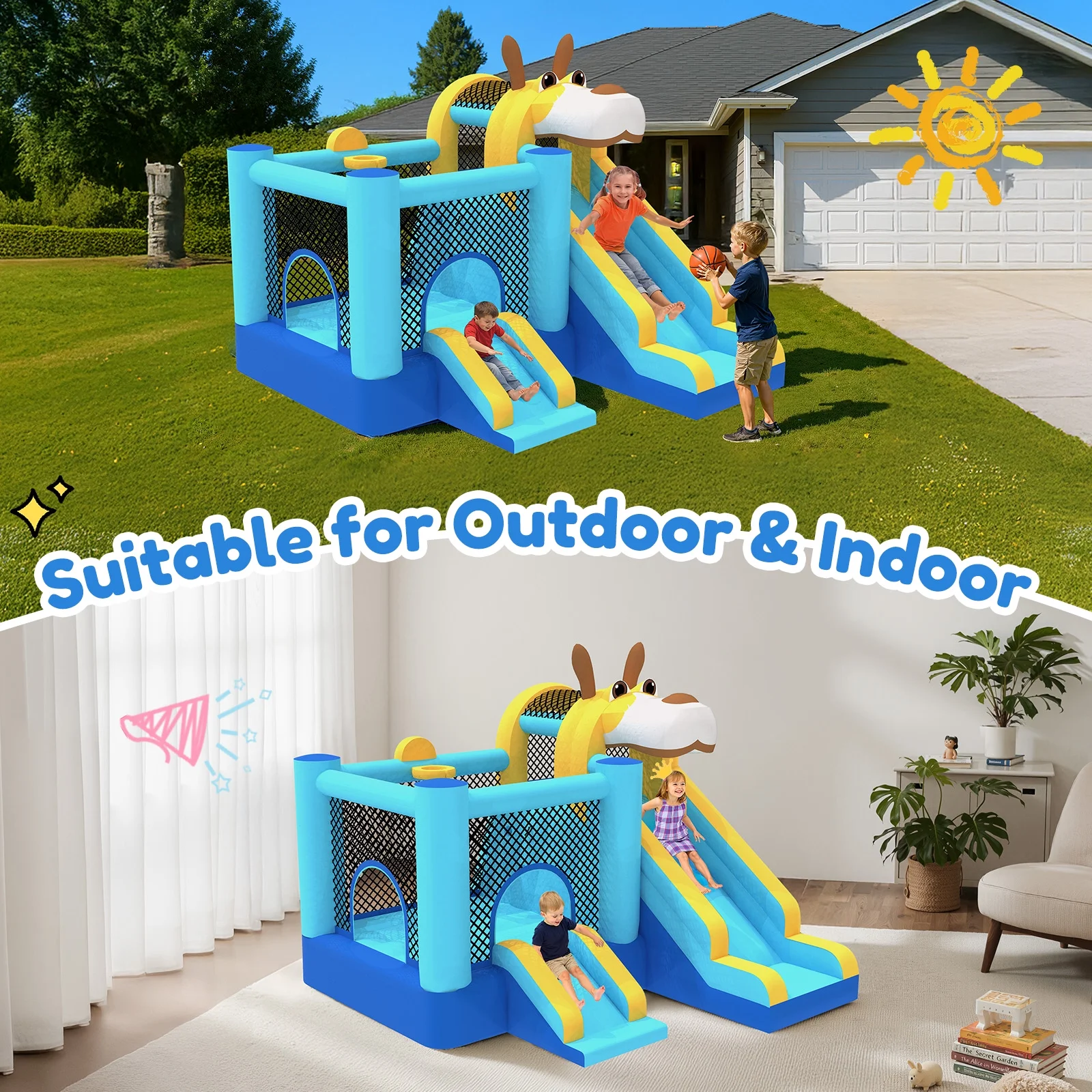114''x 114'' x 92 5'' Inflatable Bounce Houses for Kids 3 10 with Blower Double Slide and Ball Pit/Indoor Bouncy House, PVC, Child, Teen, Toddler��Blue(Blue) Image 8