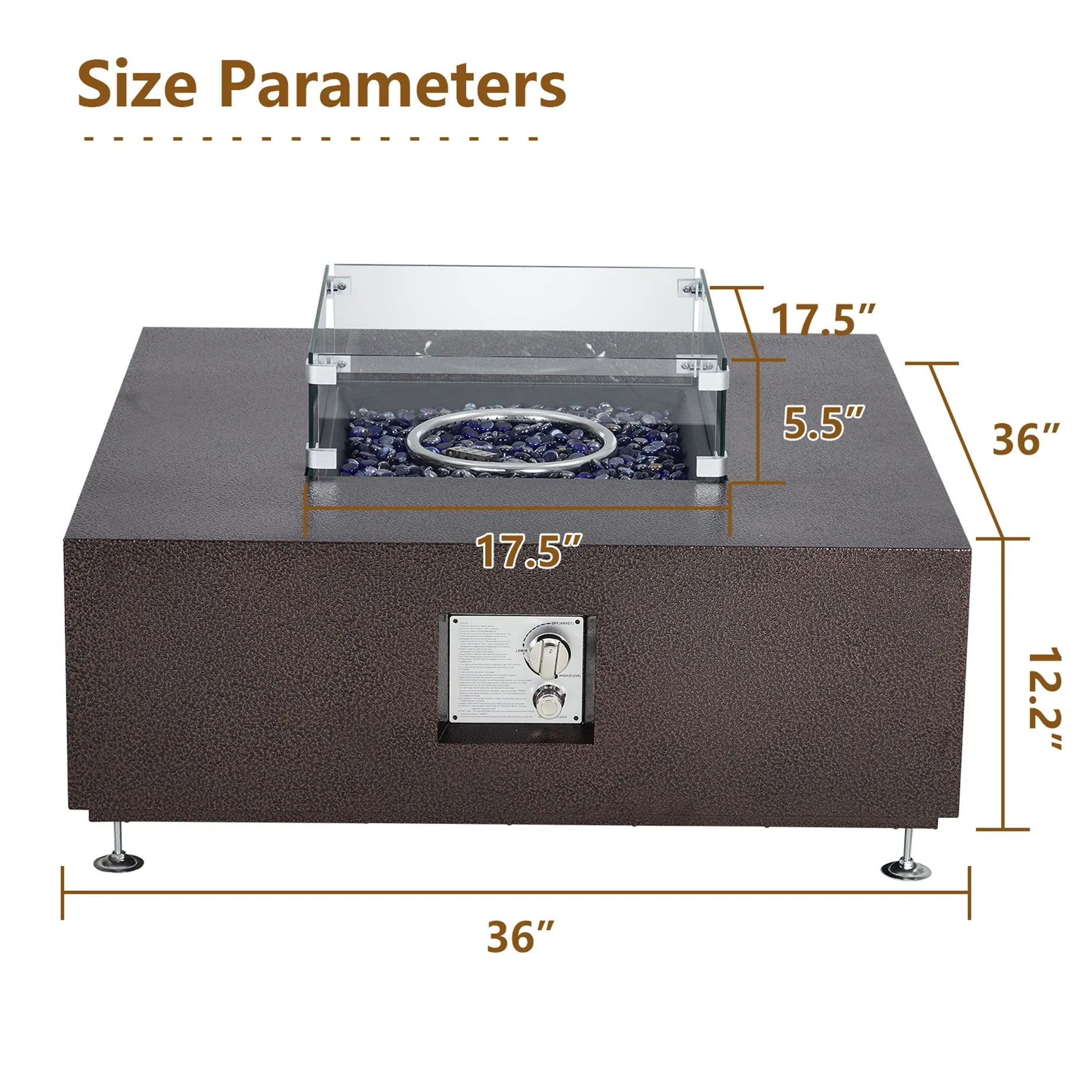 Adoolla 36 Outdoor Propane Fire Pit Table 50,000 BTU with Wind Guard & Rain Cover for Patio Garden