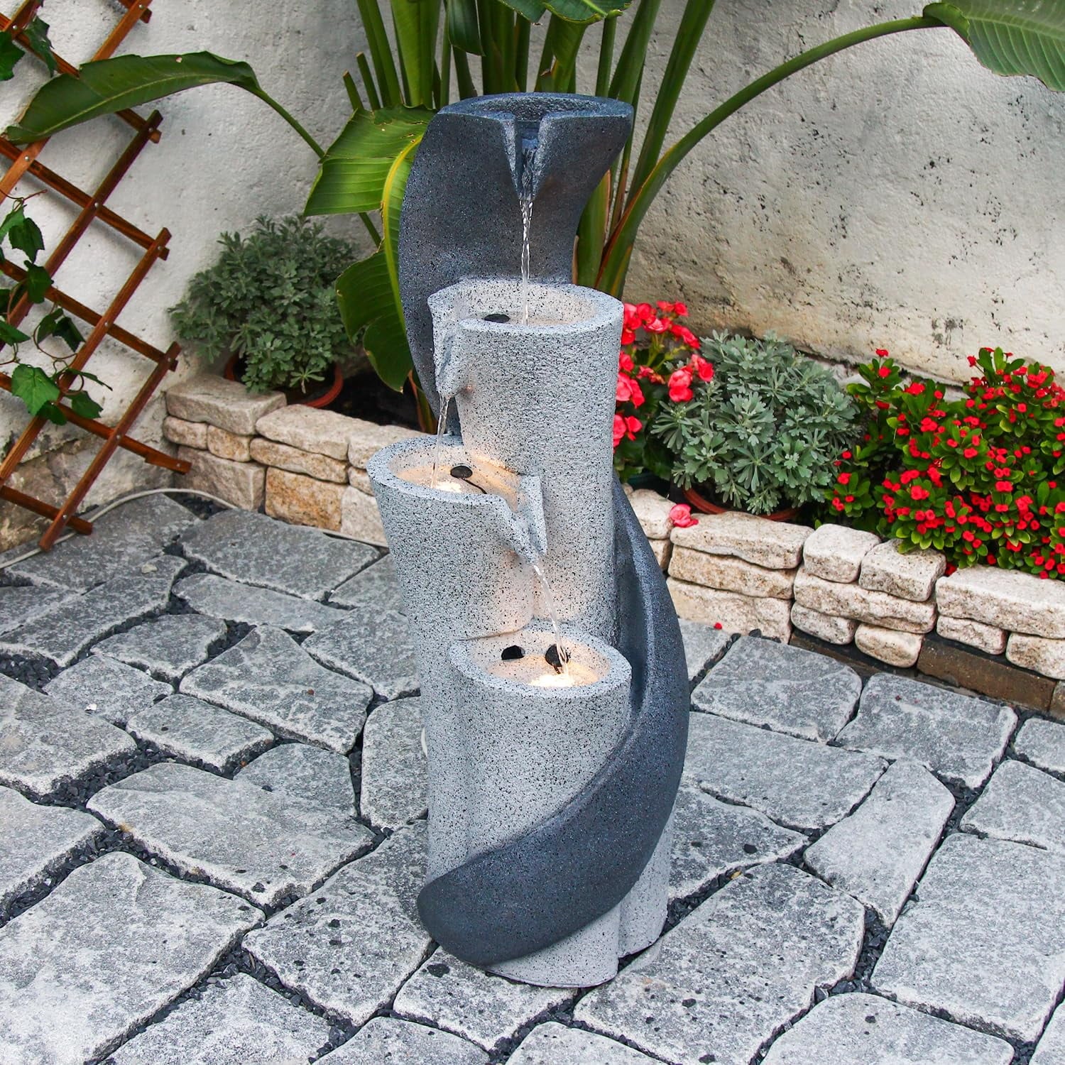 Waterfall Fountain Outdoor Fountains Garden Simple Column S-Shaped Indoor Water Features Outdoor Patio Deck Yard Balconies Home Pool Office Decor 35.43 Inch Resin