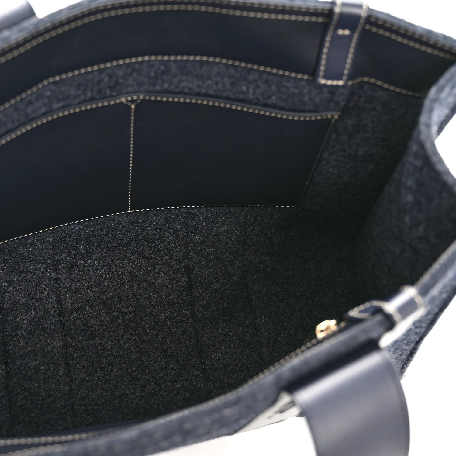 Felt Shiny Calfskin Medium Woody Ribbon Tote Obscure Navy
