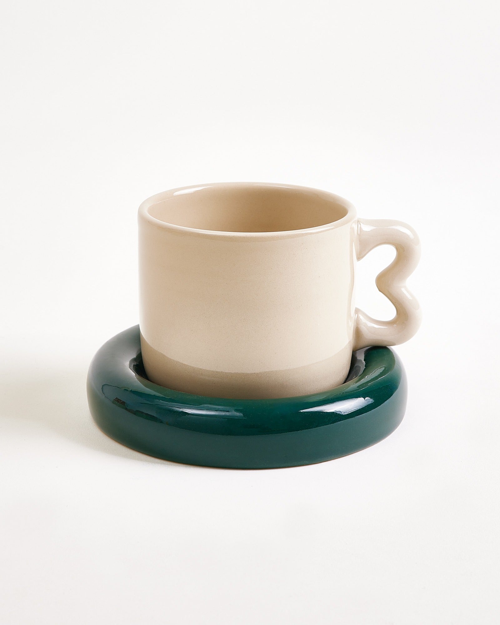 SEIA MUG & SAUCER HEART DARK GREEN SAND