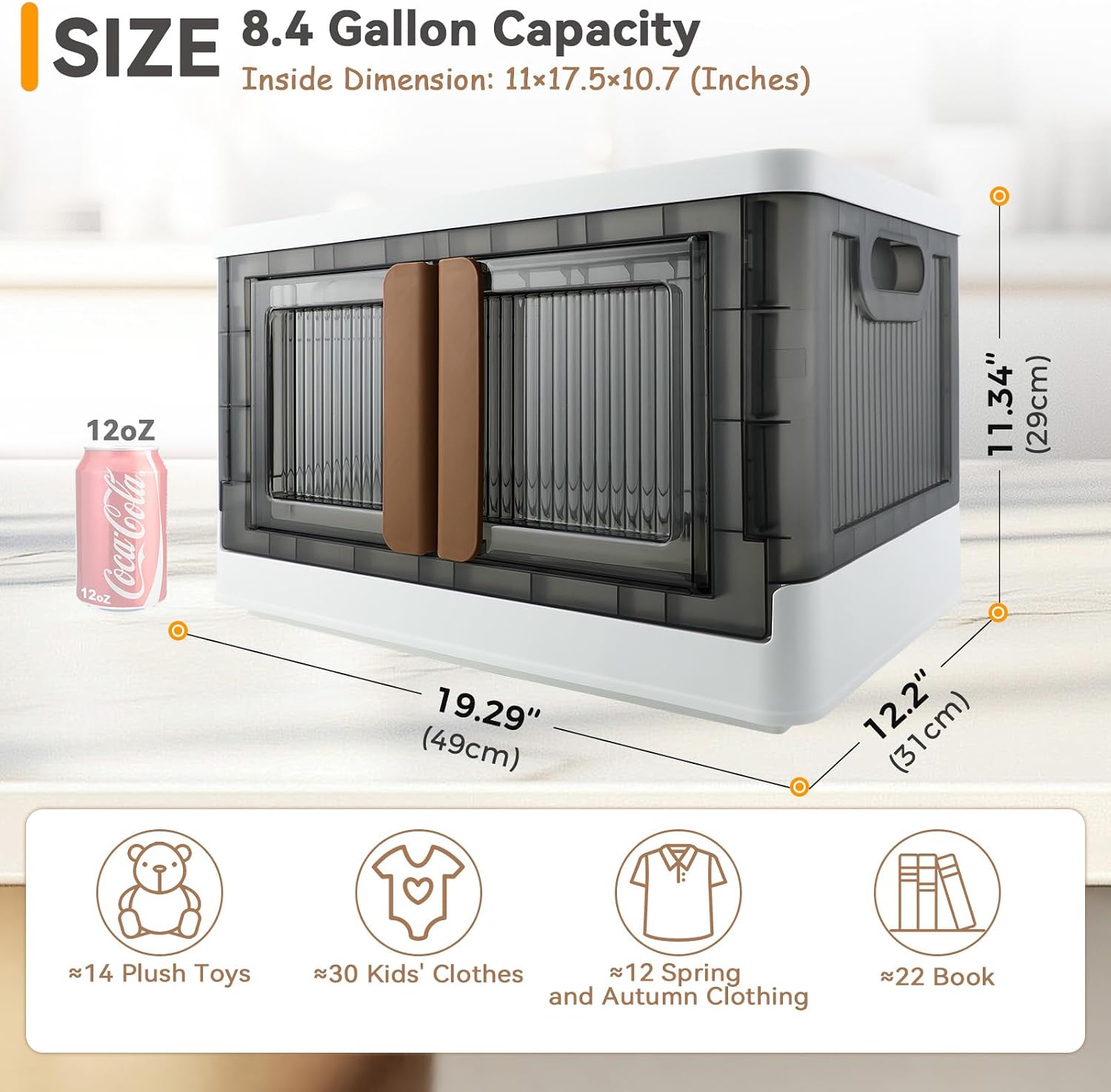 Storage Box, Cabinet with Lids, 8.4 Gallon (32L) Capacity, With Double Door and Lock, Foldable, Plastic, For Underbed or Countertop Use, Home Organizer