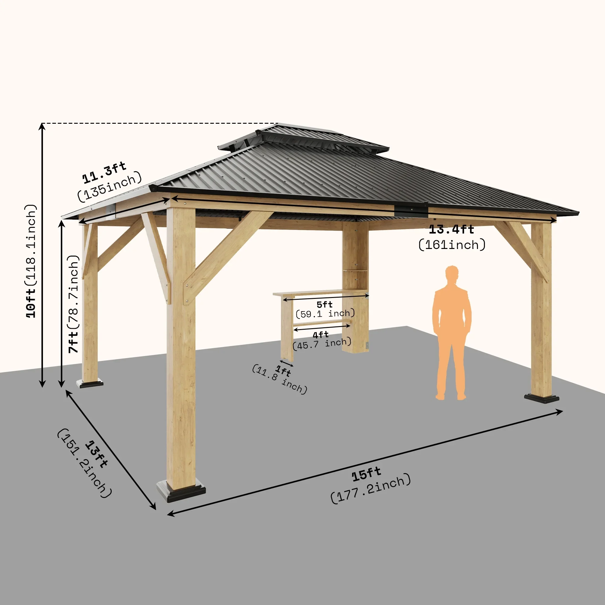 Jocisland Wood Gazebo 10'x12', Wind & Rain Resistant Design, Grill Gazebo for Garden, Backyard