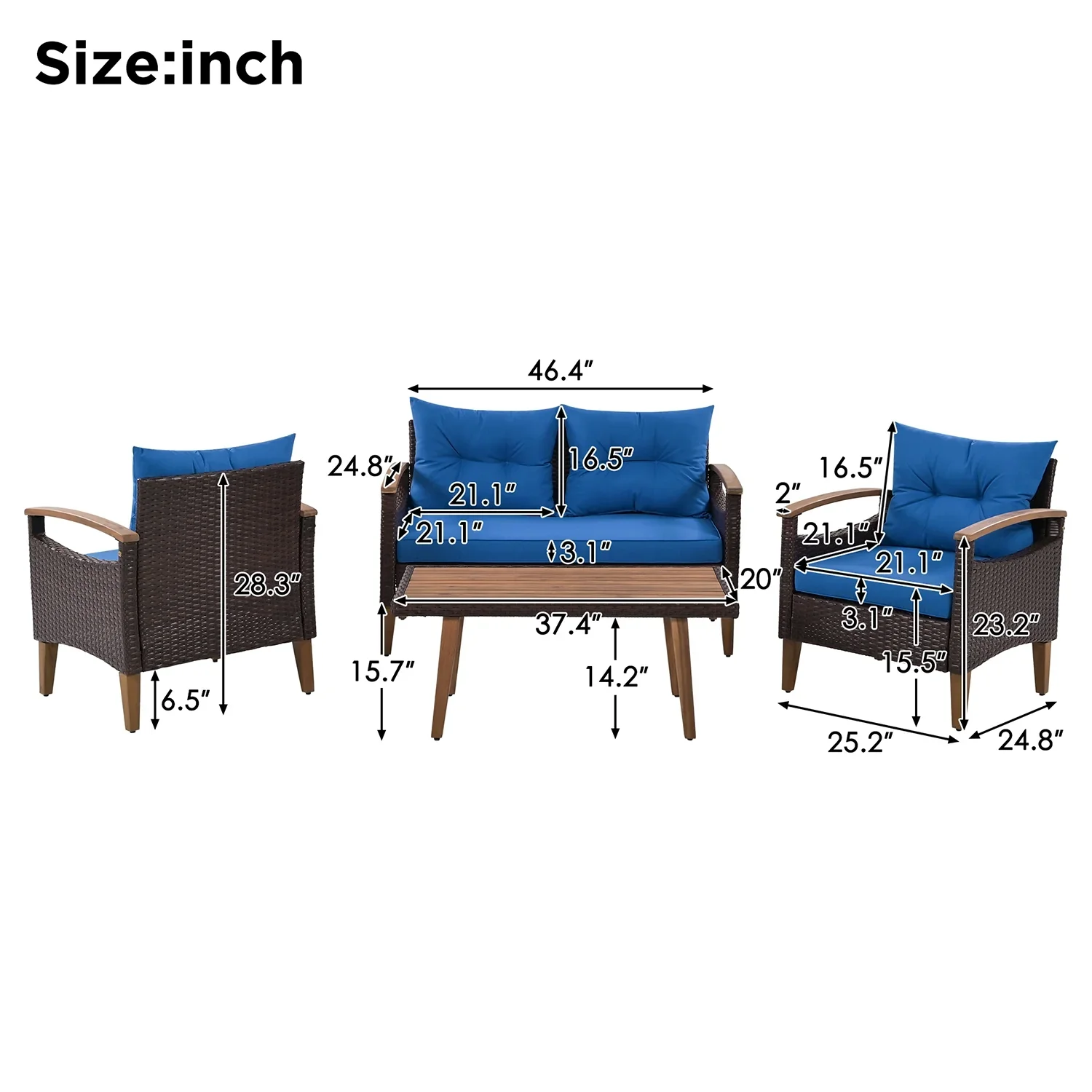 Topcobe Patio Seating Set with Cushions, 4-Piece Garden Furniture, Beige
