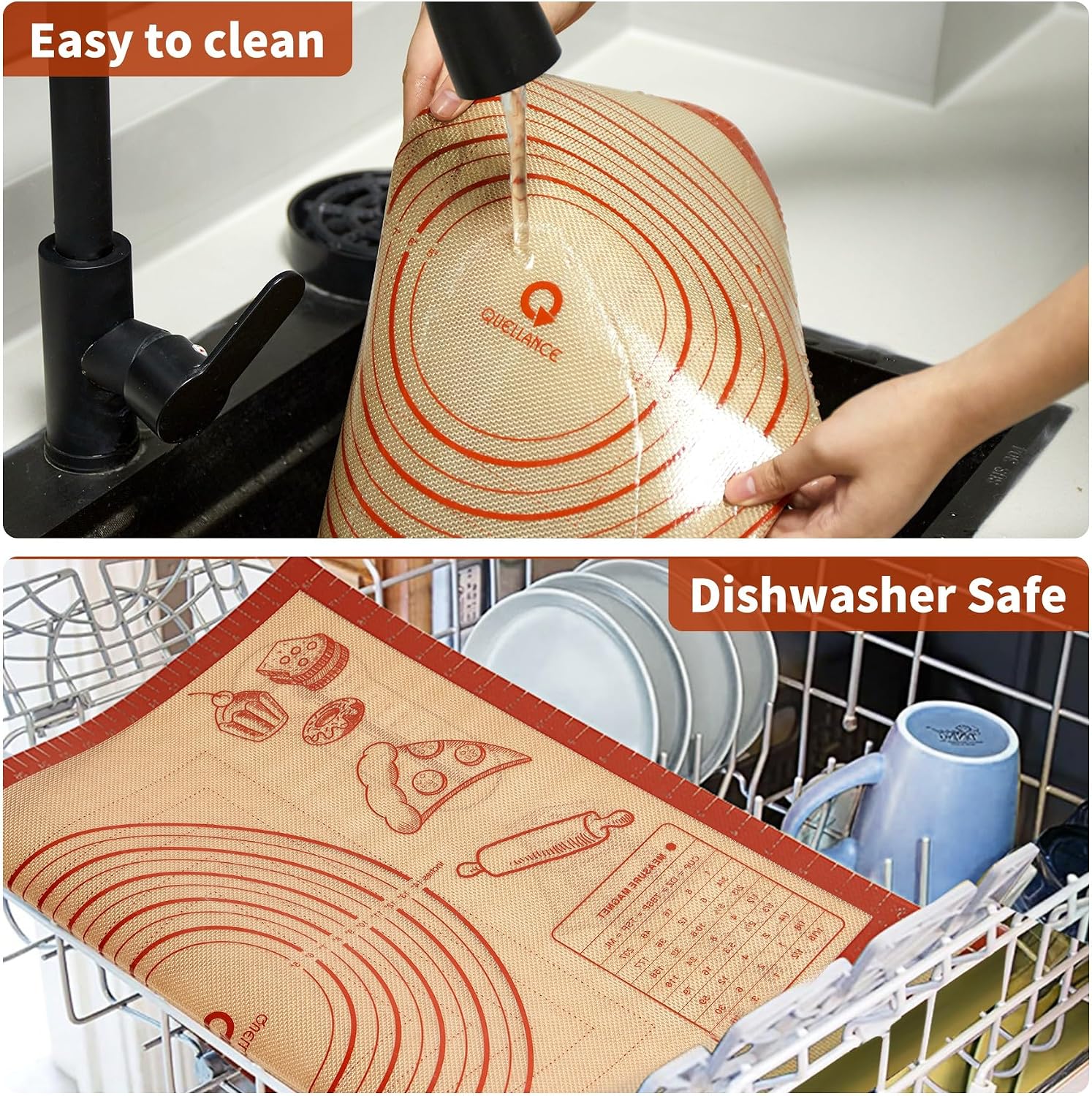 Silicone Baking Pastry Dough Mat - 28x20Inch Extra Large Cookie Bread Rolling Mats Sheet, Nonstick Kitchen Counter Kneading Board, Thick Reusable Pie Cookies Pizza Fondant Making Mat with Measurement