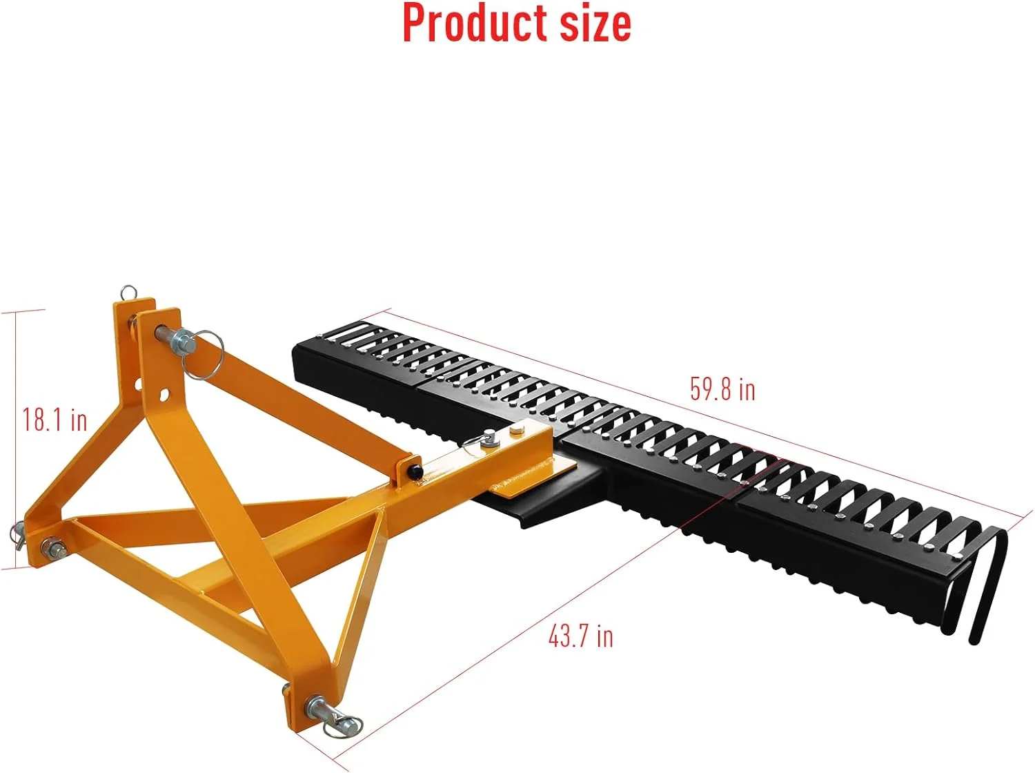 Landscape Rock Rake, 3 Point Attach 5 FT Tow Behind Tractor Rotatable Rake Fits Category 1 Hookup, Tow Behind Garden Tool, Landscaper, and Grass Comb(�ڻ�ɫ) Image 3