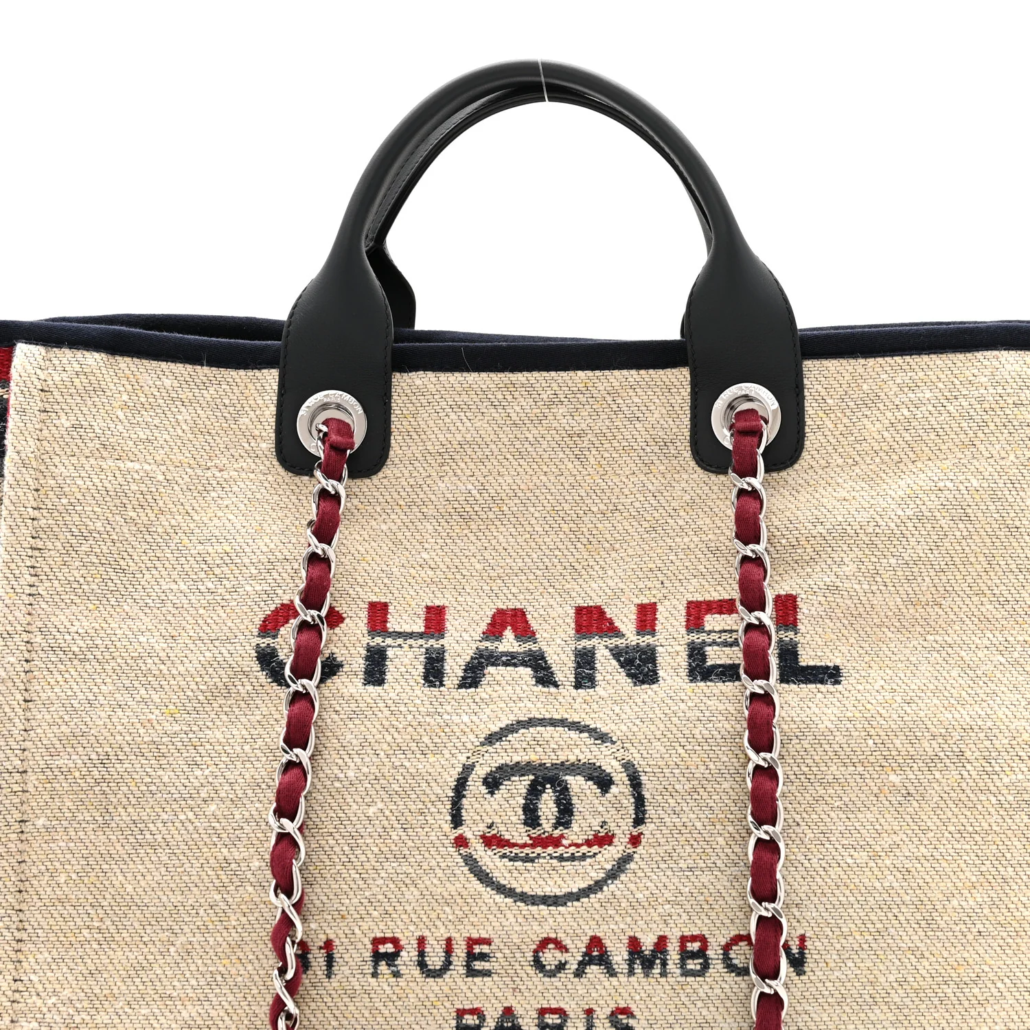 Striped Canvas Medium Deauville Tote Beige