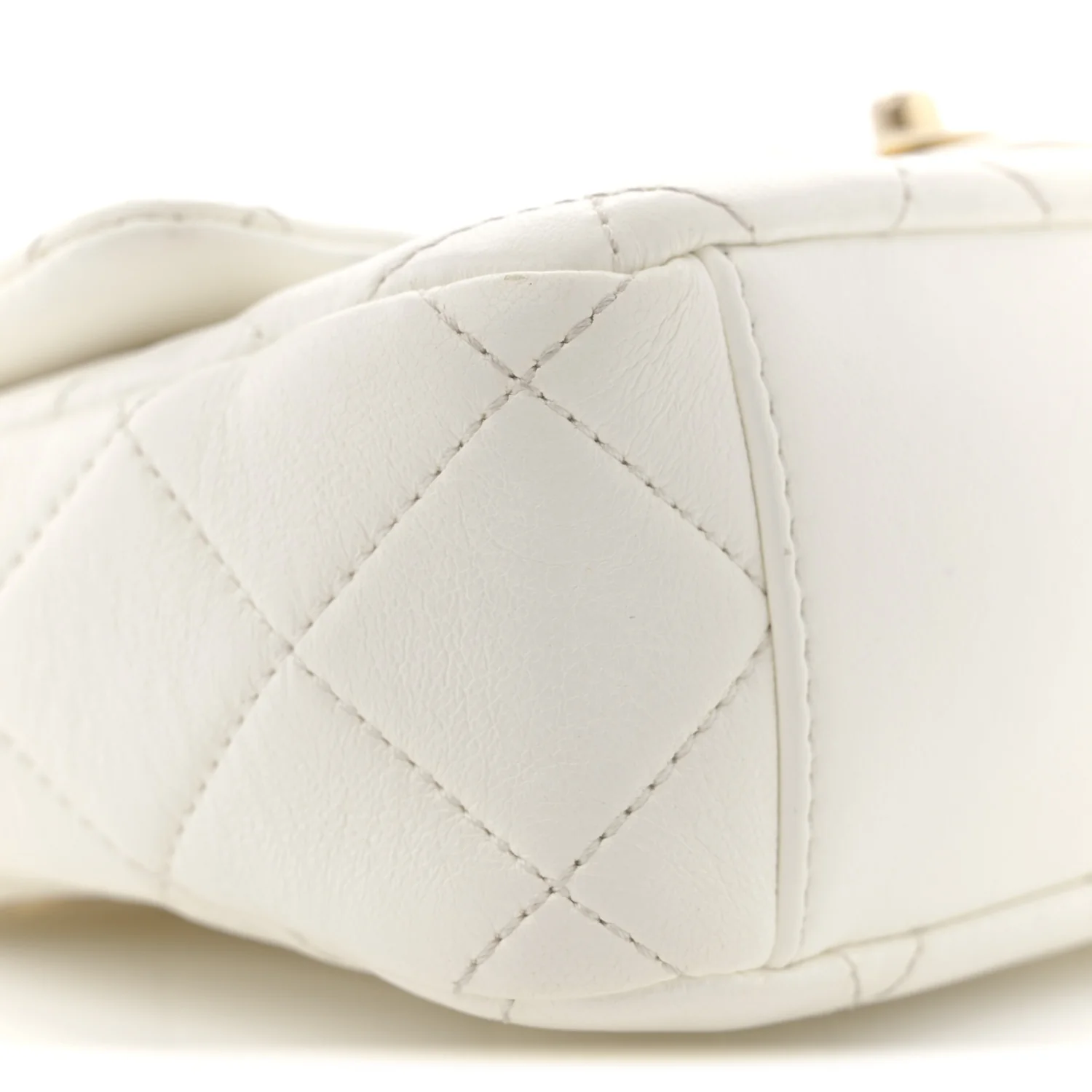 Shiny Lambskin Quilted Mini Flap White