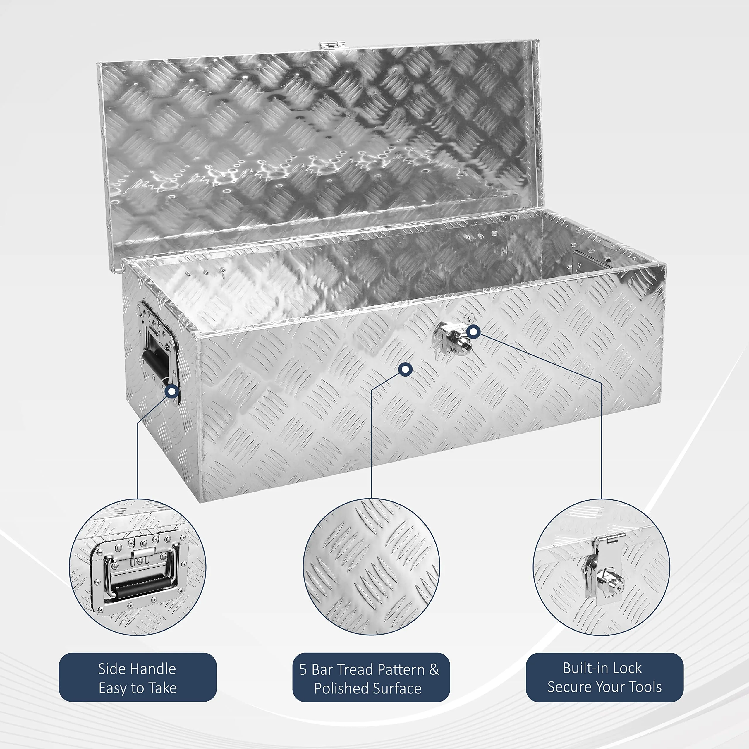 Durable Tool Boxes and Organizers, Aluminum Silver, 30" x 13" x 10"(Silver) - Image 3