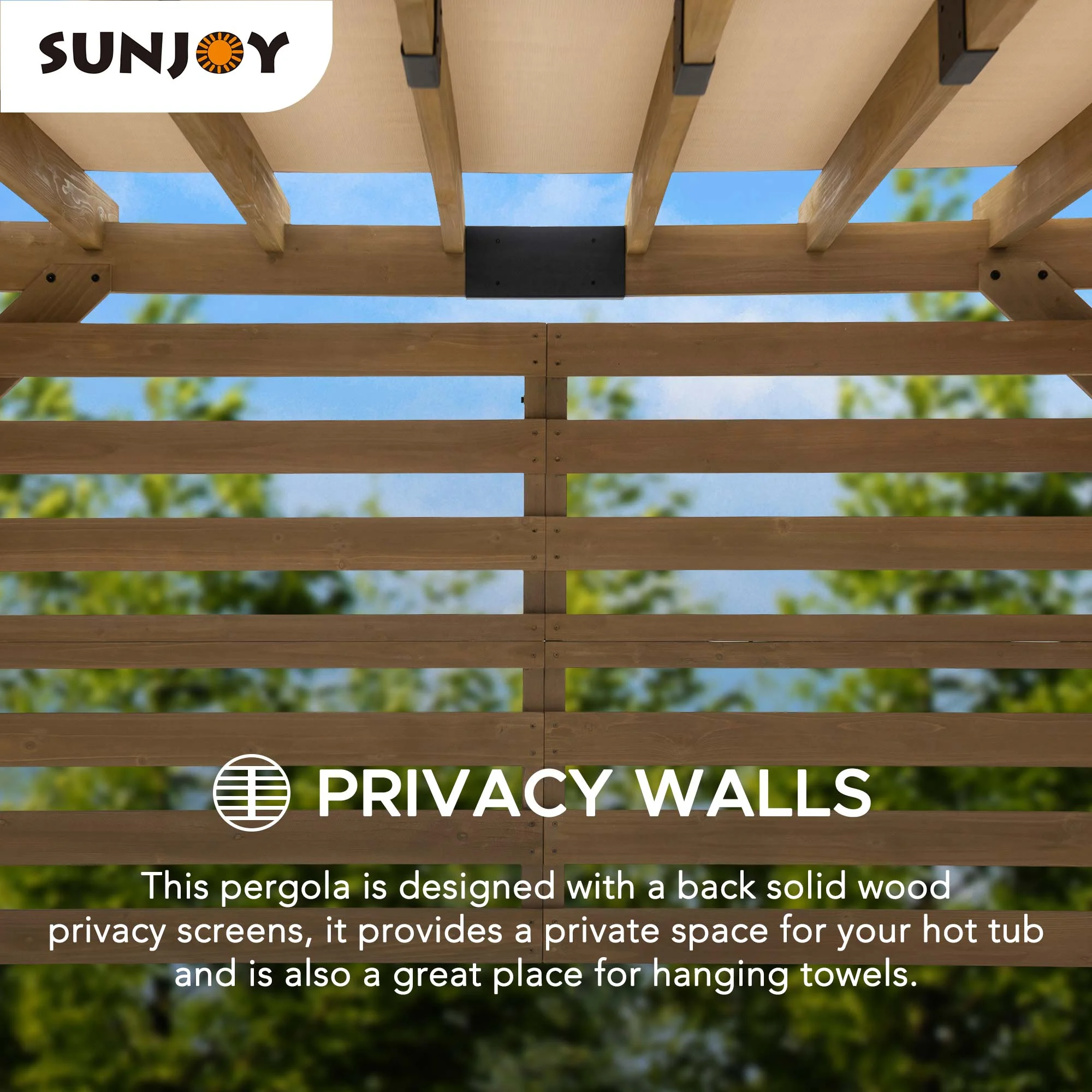 Sunjoy Cedar Pergola 10 x 11 Ft. Wooden Hot Tub Pergola with Adjustable Canopy and Privacy Screen