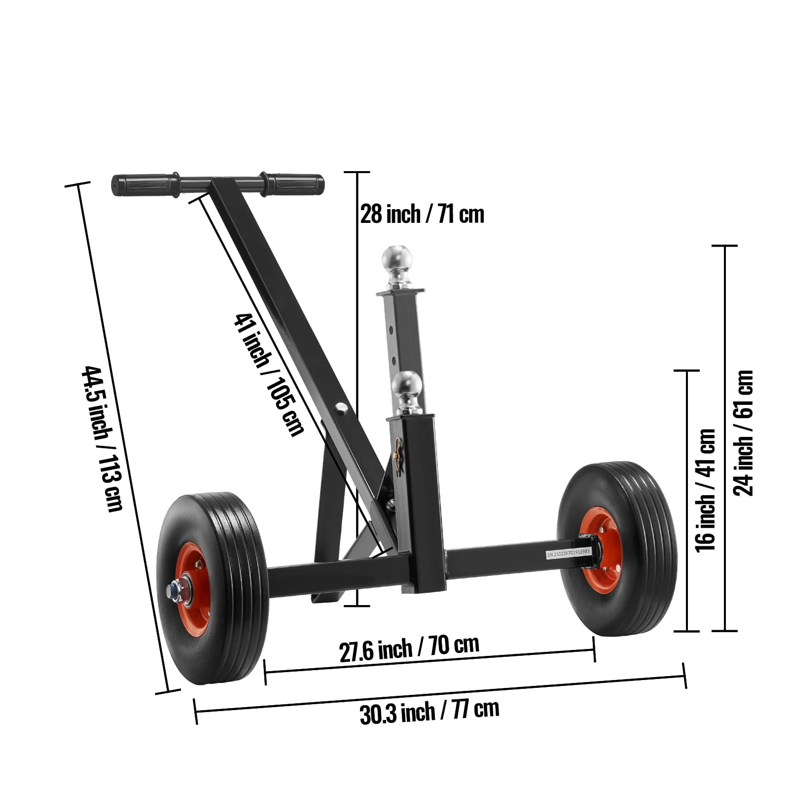 BENTISM Adjustable Trailer Dolly, 600 lb Tongue Weight Capacity, Carbon Steel Trailer Mover with 16'' - 24'' Adjustable Height, 1 - 7/8'' Hitch Ball & 10'' Solid Tires