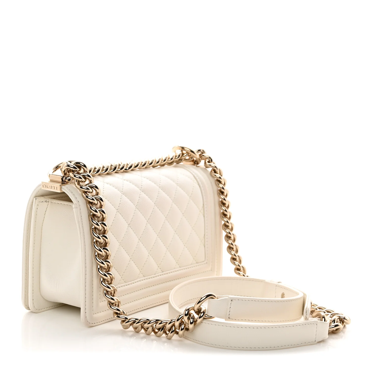 Caviar Quilted Small Boy Flap White
