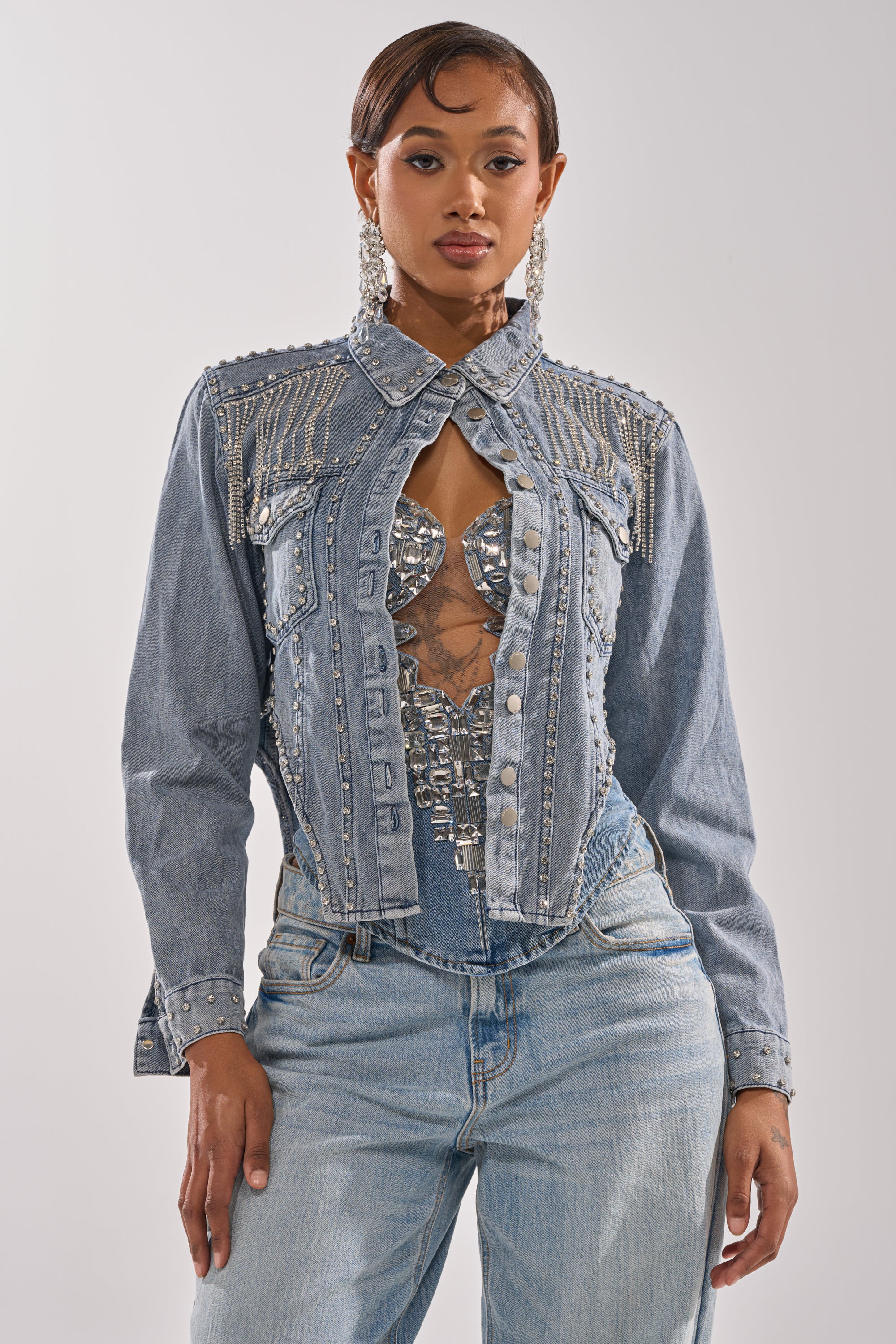 HOOKED ON YOU EMBELLISHED DENIM JACKET - Akira Store