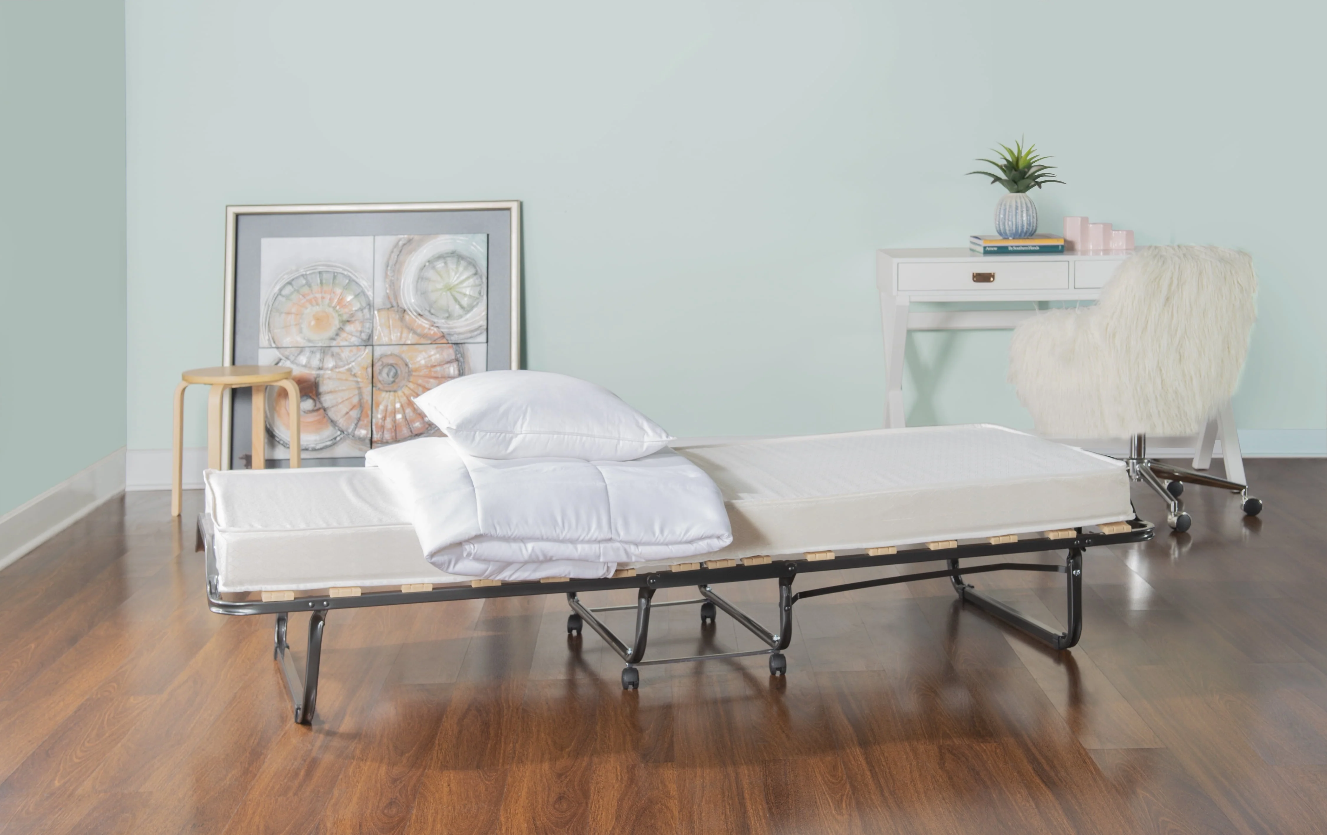 Luxor Folding Rollaway Guest Bed with 4" Foam Mattress with Memory Foam Layer, Single Size Image 2