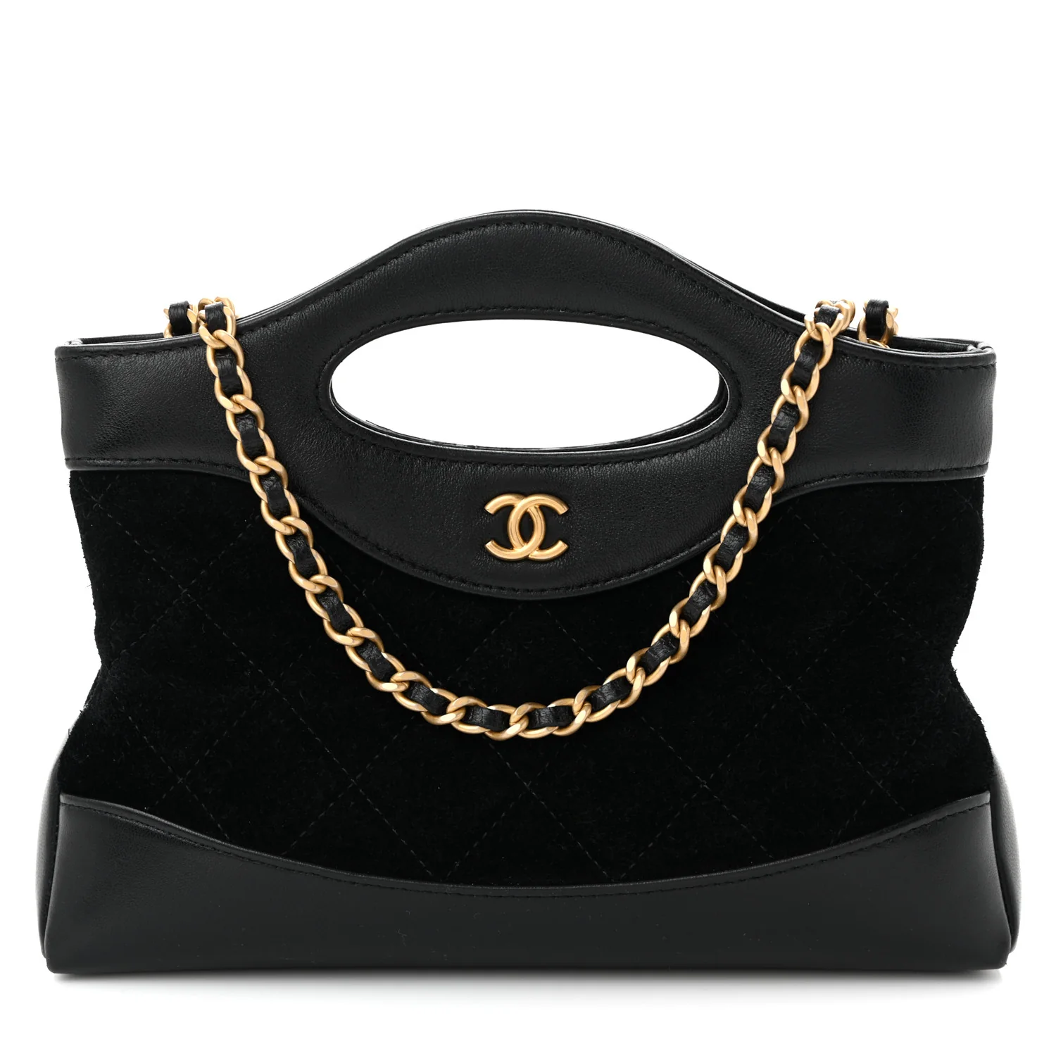 Suede Shiny Crumpled Calfskin Quilted Nano 31 Shopping Bag Black