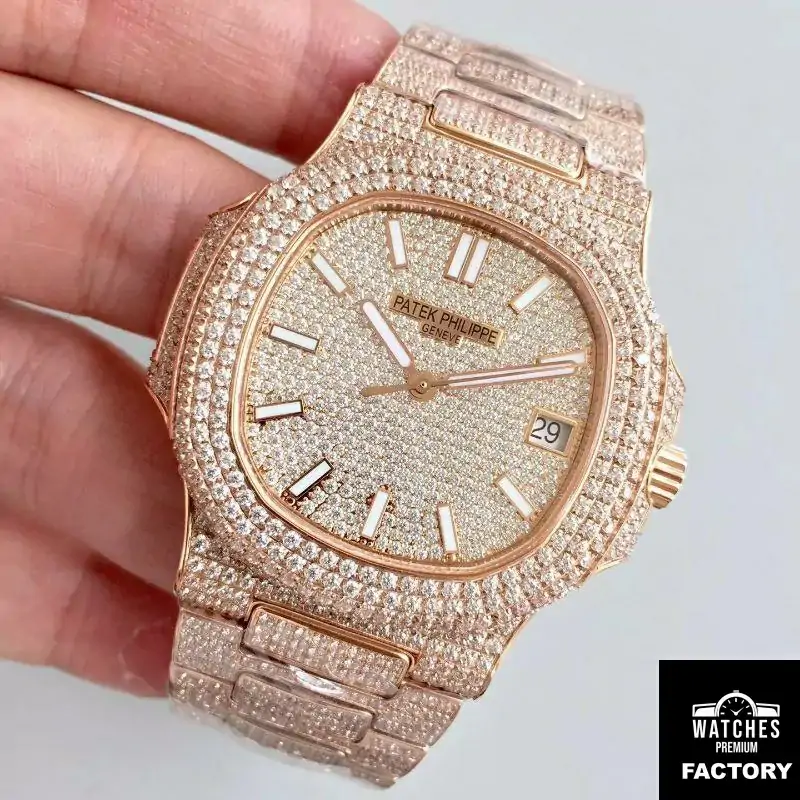 Patek Philippe Nautilus Jumbo 5719 / 10G-010 Rose Gold Full Diamond Dial