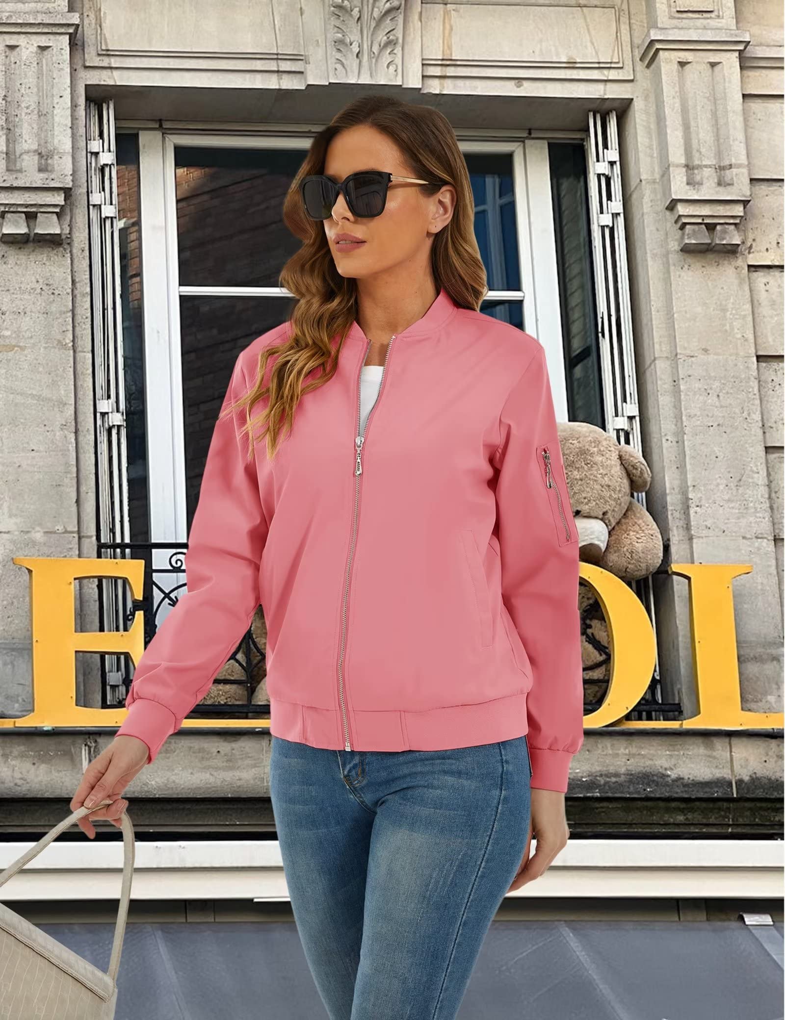 Veste bomber pour femme, veste décontractée à 3 poches, coupe-vent printanier, vêtement d'extérieur tendance