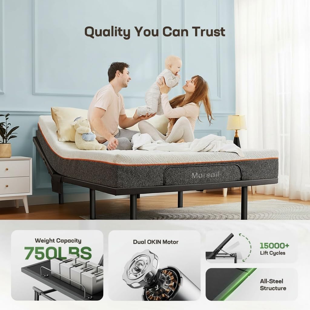 Marsail MS01-2 Split King Adjustable Base with Massage, Wireless Remote, 4 Adjustable Heights, Nightlight, 3 Minutes Fast Assembly