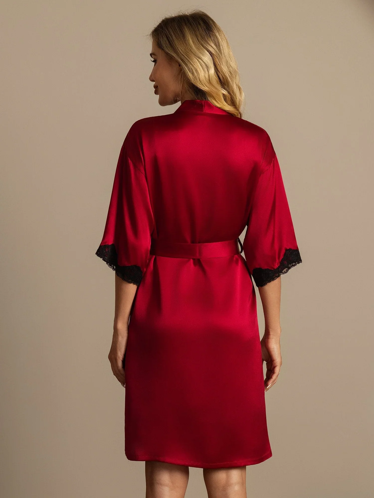 Pure Silk Basic Women's Robe with Lace Design