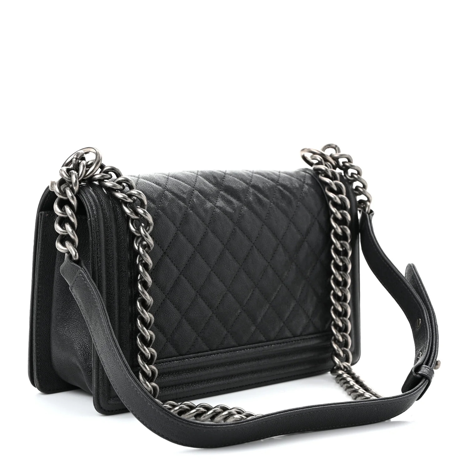 Caviar Quilted Medium Boy Flap Dark Grey