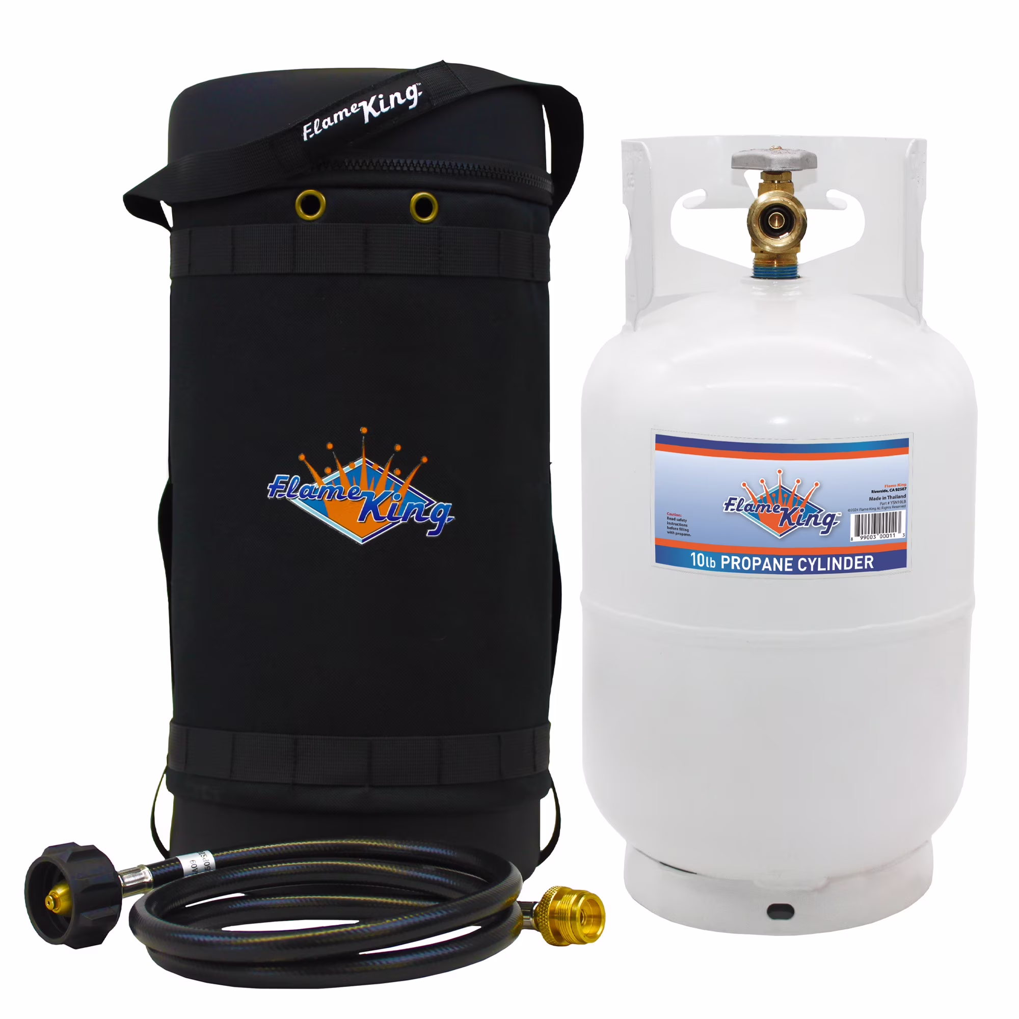 Flame King Gas Hauler Kit - Insulated Protective Carry Case, 10 lb Propane Tank and Adapter Hose for Camping and Outdoor Adventures, 10